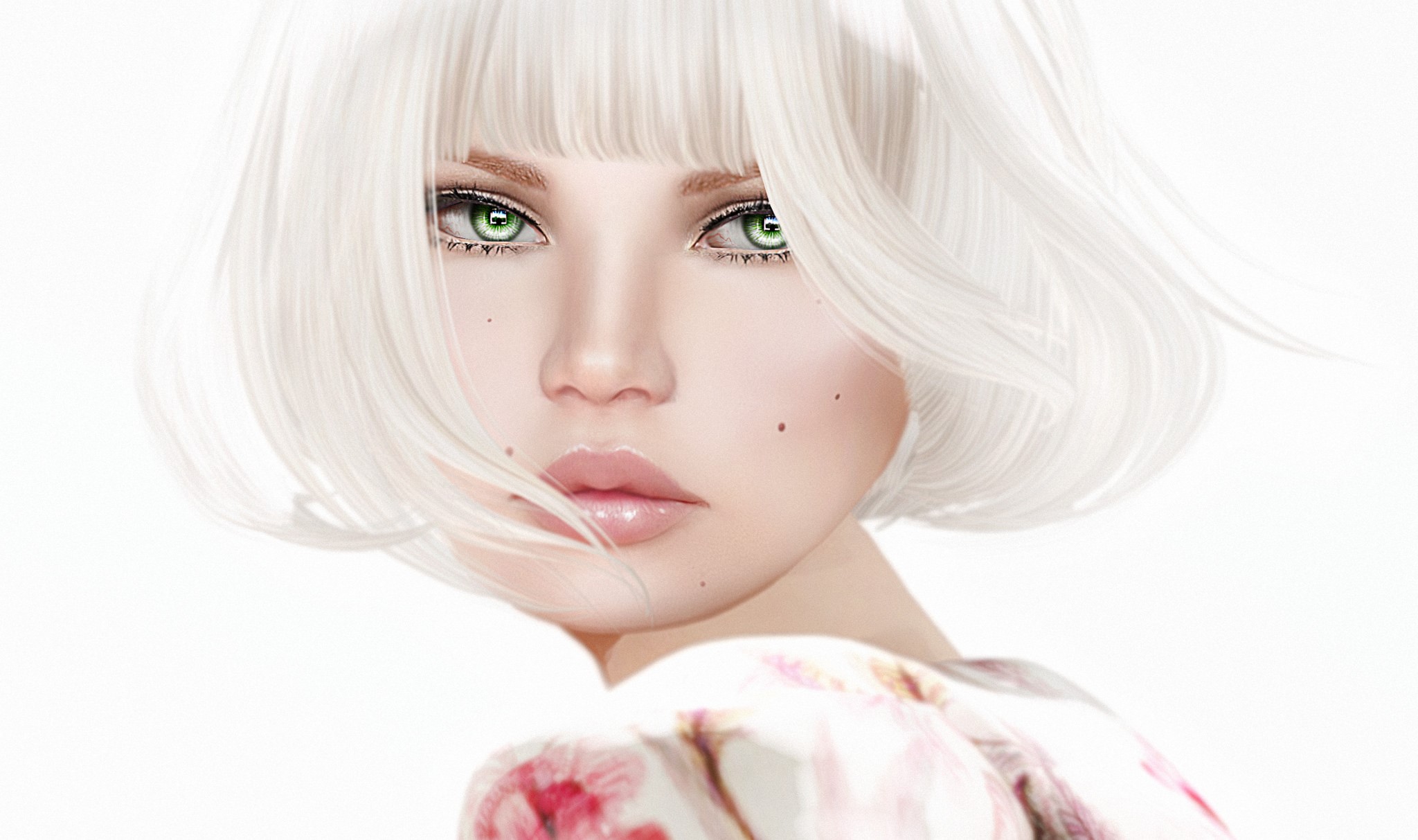 Woman with white hair and green eyes HD Wallpaper
