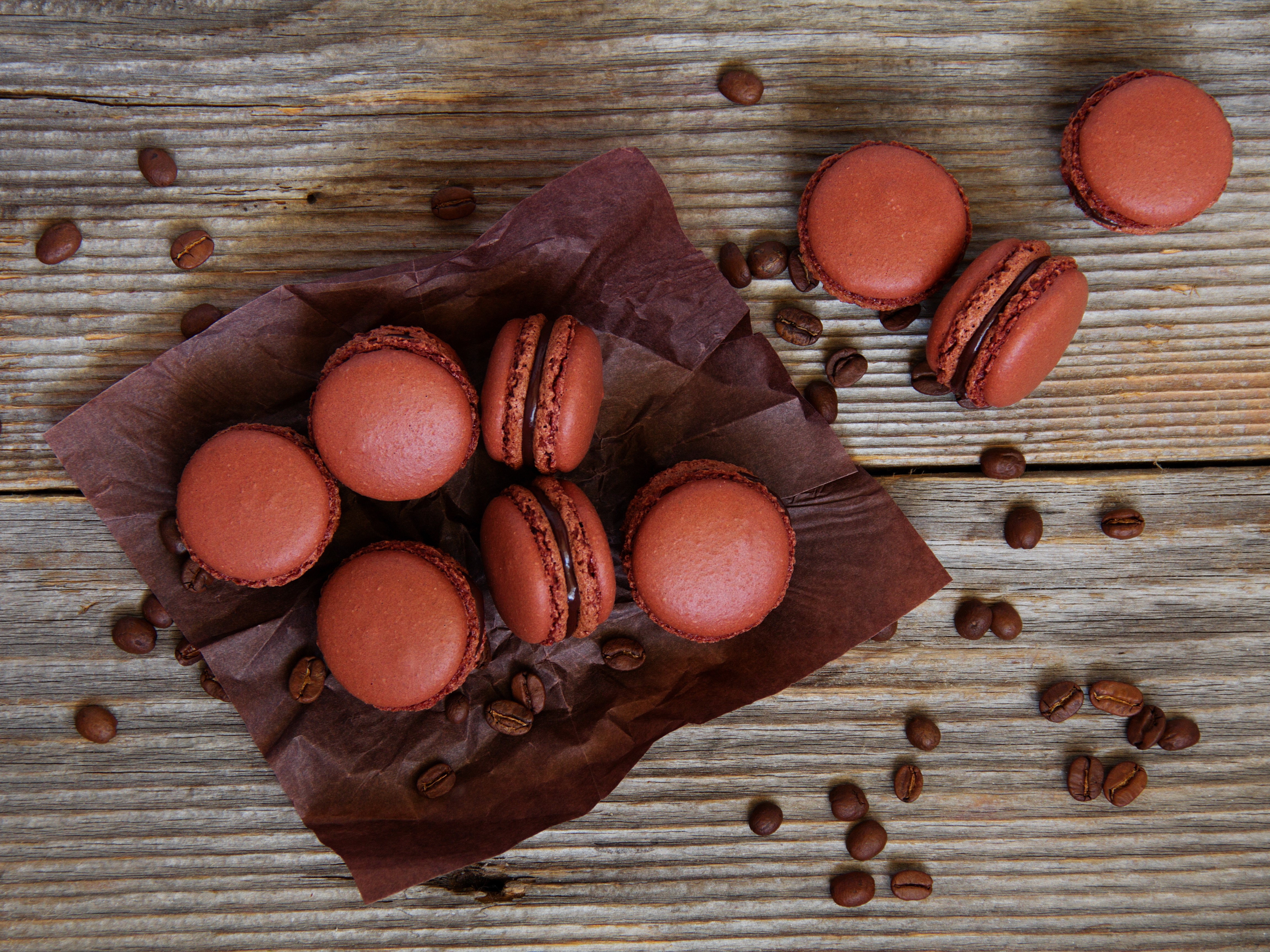 Chocolate Macarons and Coffee Beans HD Wallpaper