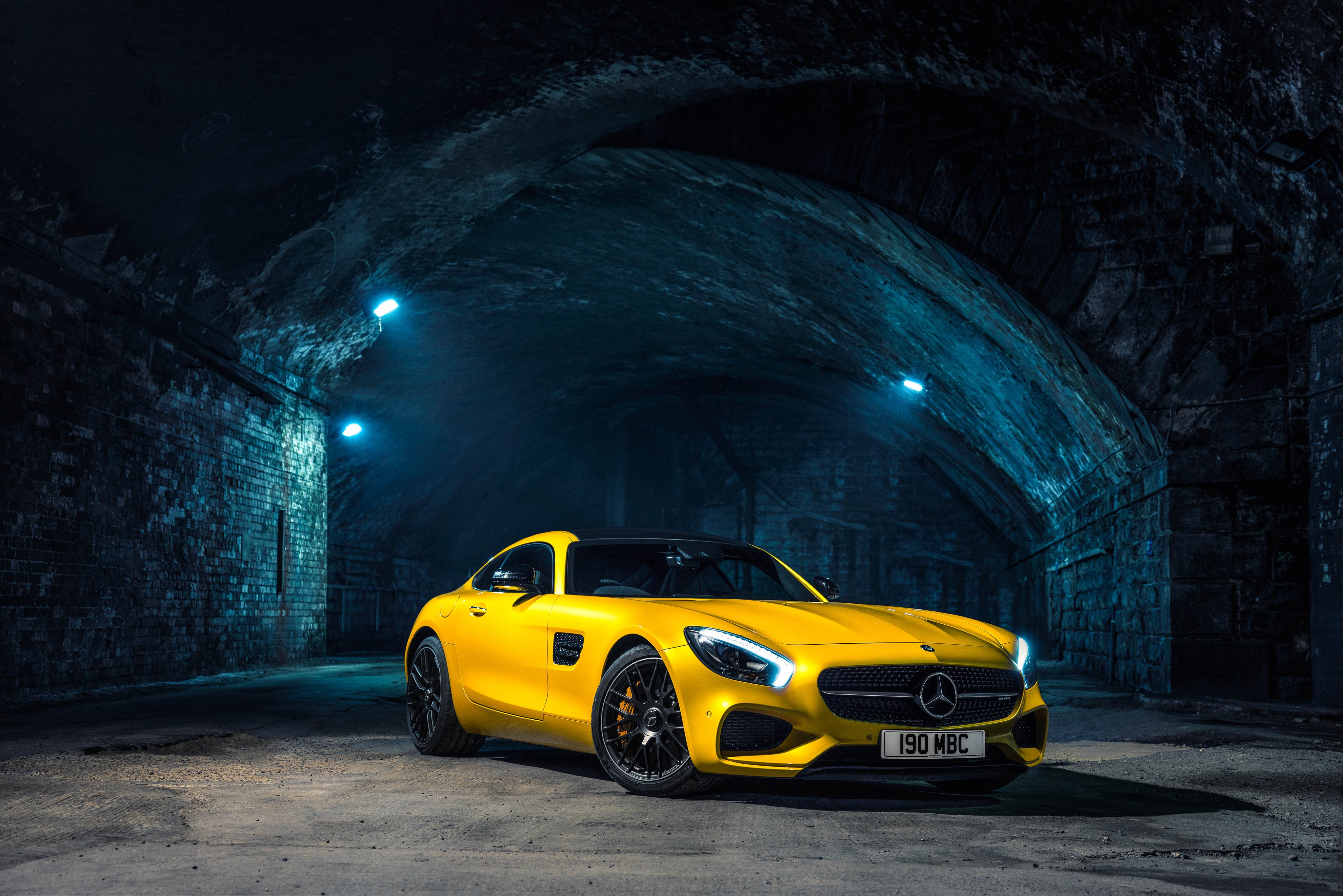 Yellow 2015 Mercedes-Benz AMG GT S in Tunnel HD Wallpaper