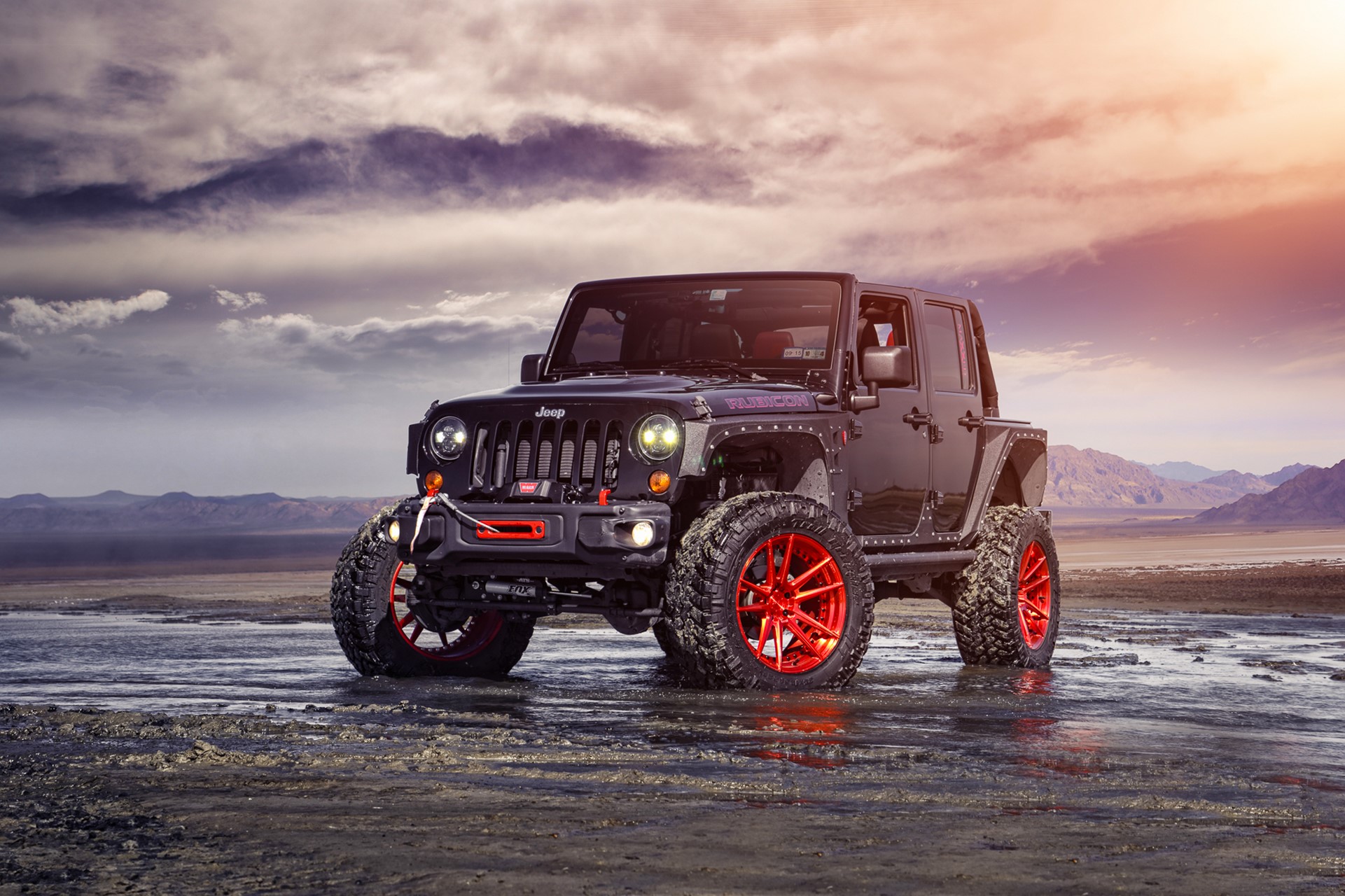 Black Jeep Wrangler Rubicon ADV1 with red wheels HD Wallpaper