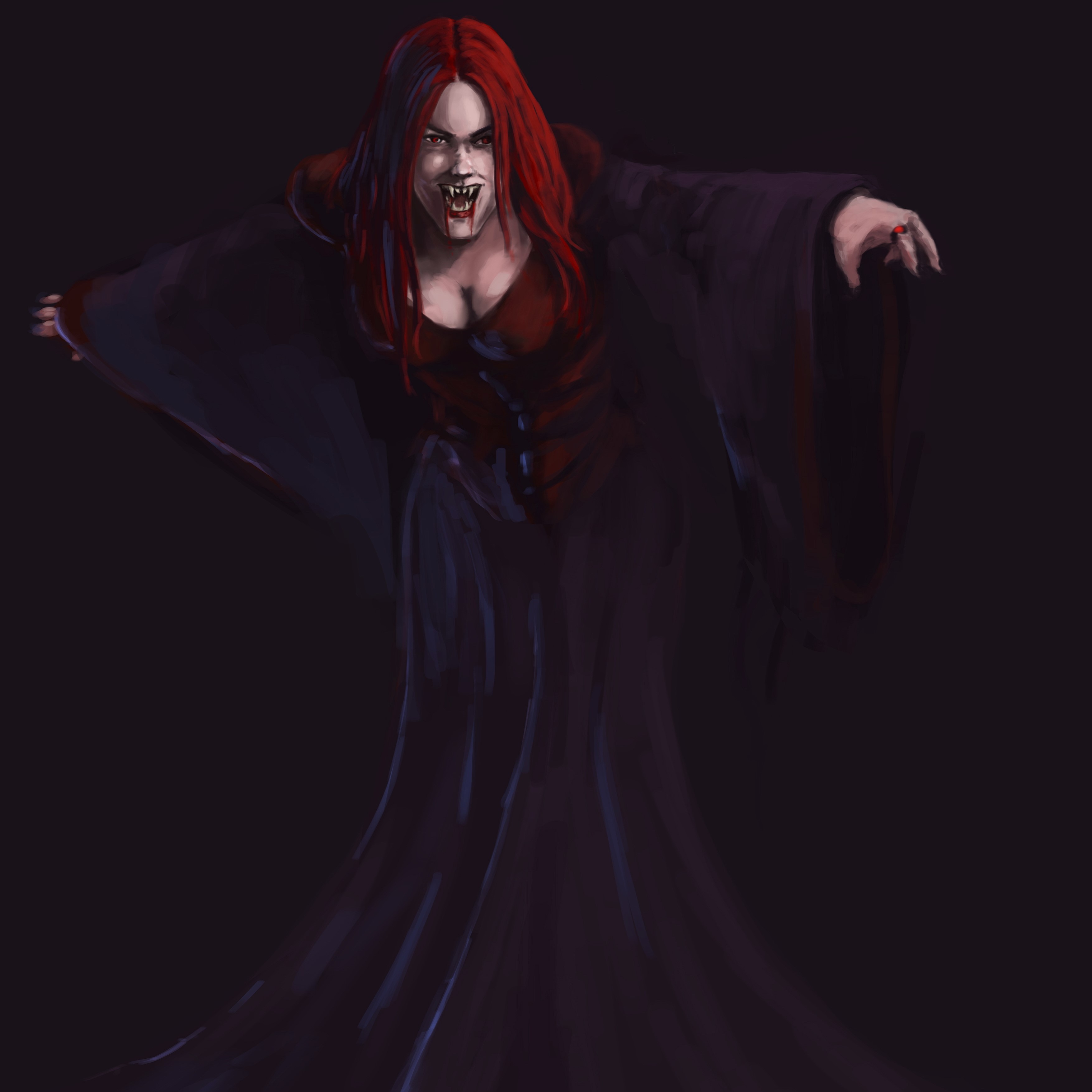 A female vampire with red hair and fangs HD Wallpaper