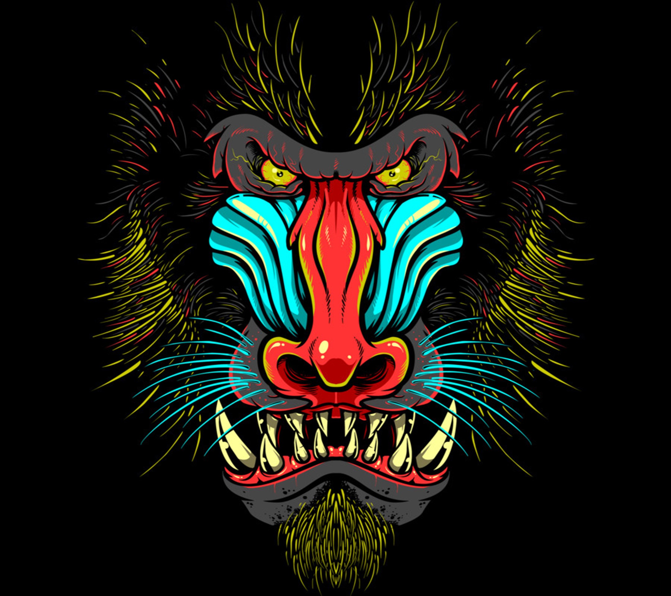 Illustration of a fierce baboon's head HD Wallpaper