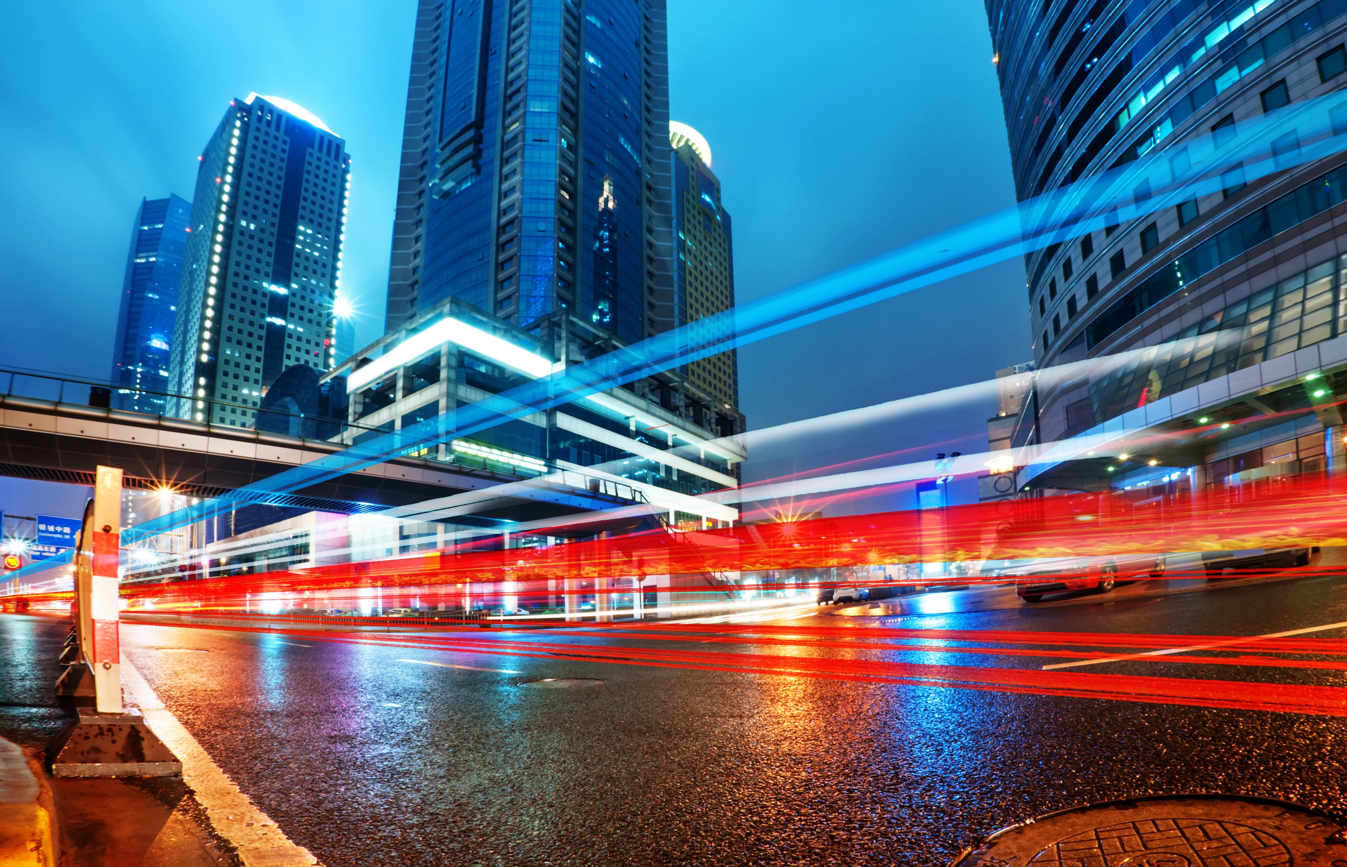Night Cityscape with Light Trails in China HD Wallpaper