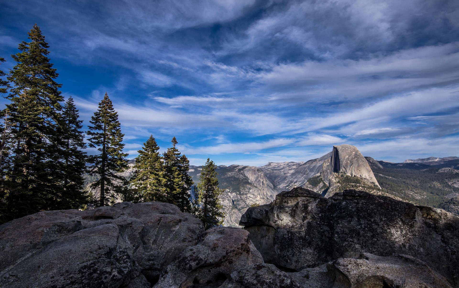 Mountains Sky Scenery Crag Trees Clouds HD Wallpaper