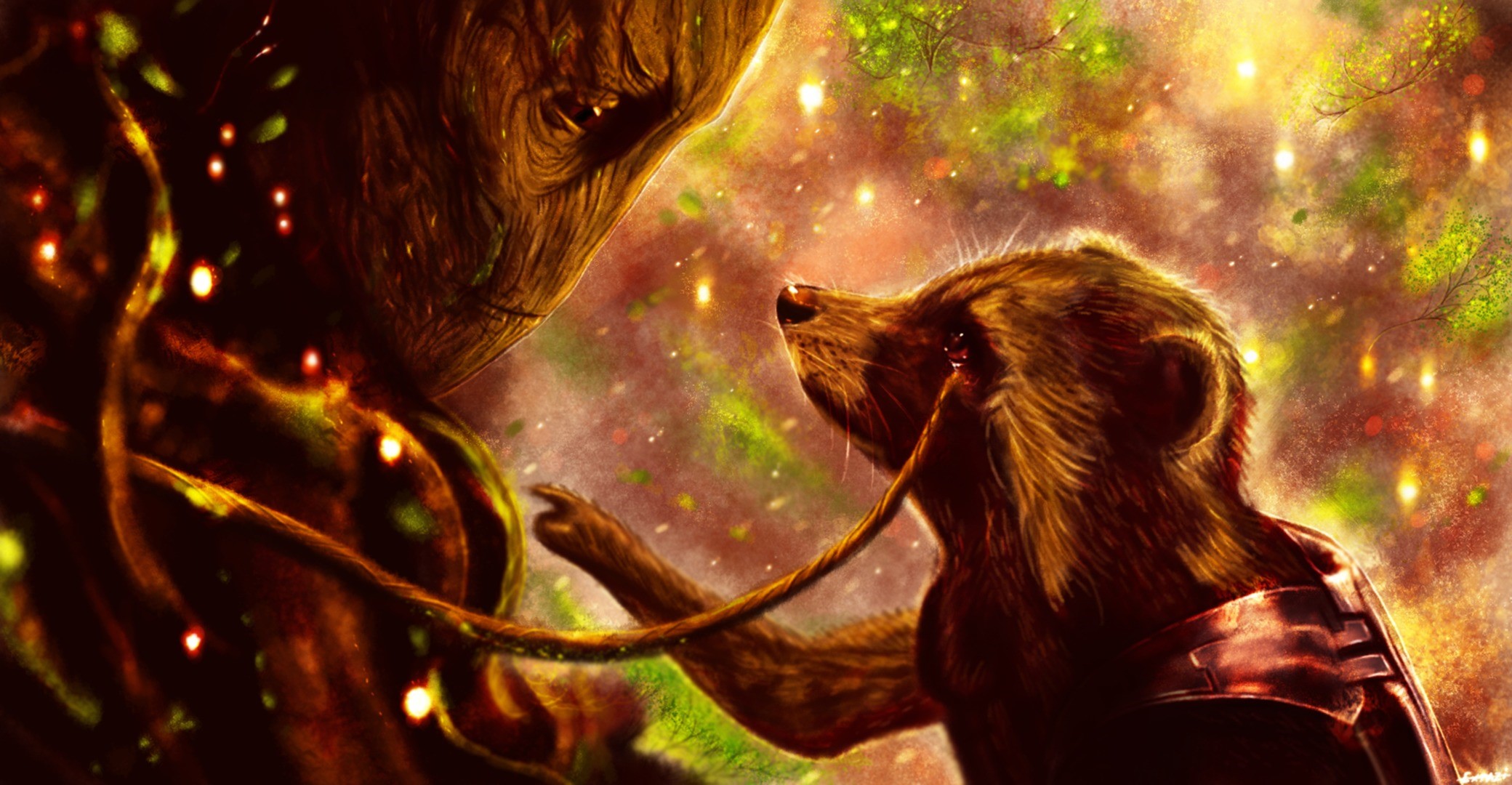 Groot and Rocket Raccoon from Guardians of the Galaxy HD Wallpaper