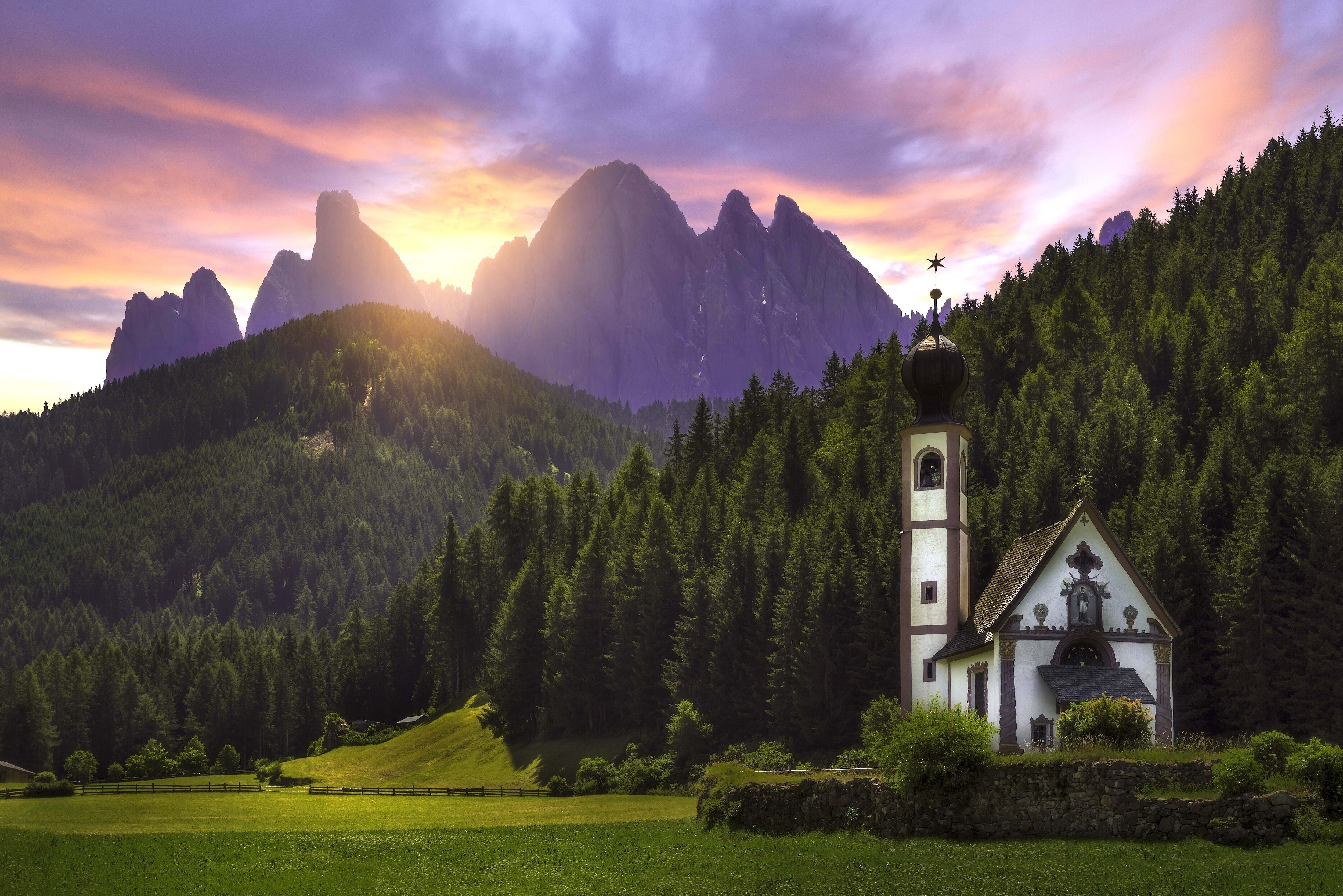 Santa Maddalena Villnoss South Tyrol Dolomites Italy Mountains Forests HD Wallpaper