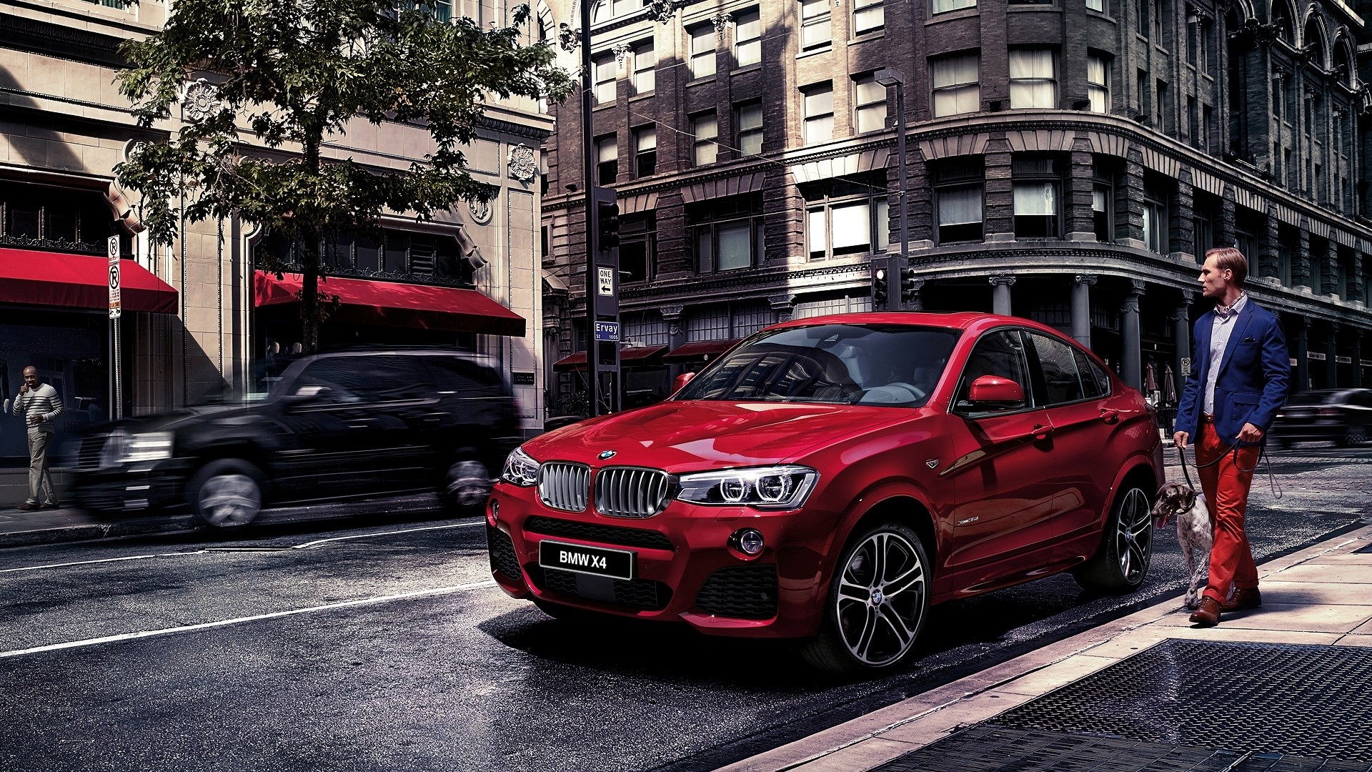 Red BMW X4 F26 on a City Street HD Wallpaper