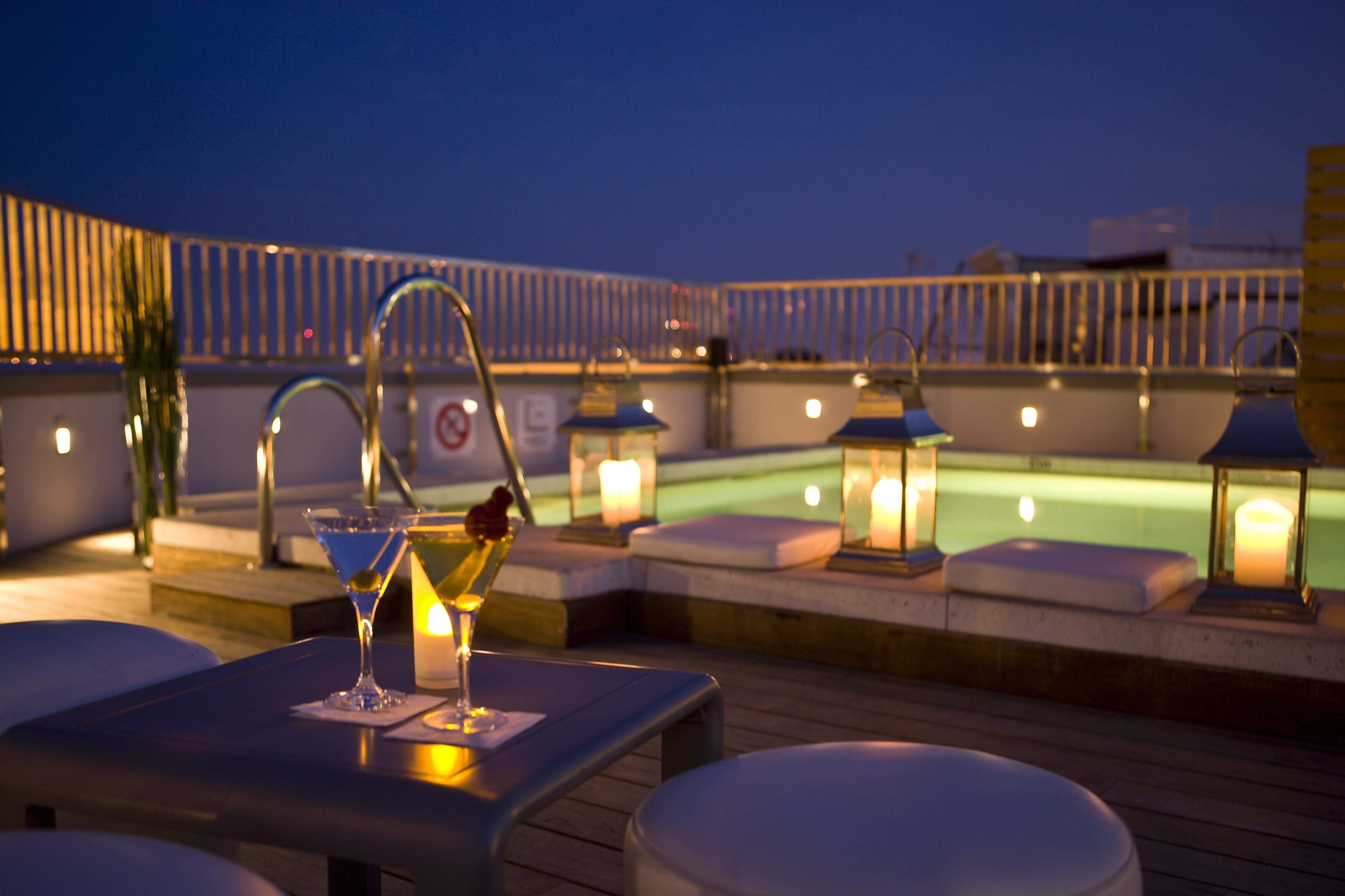 Rooftop Poolside Cocktails at Night HD Wallpaper