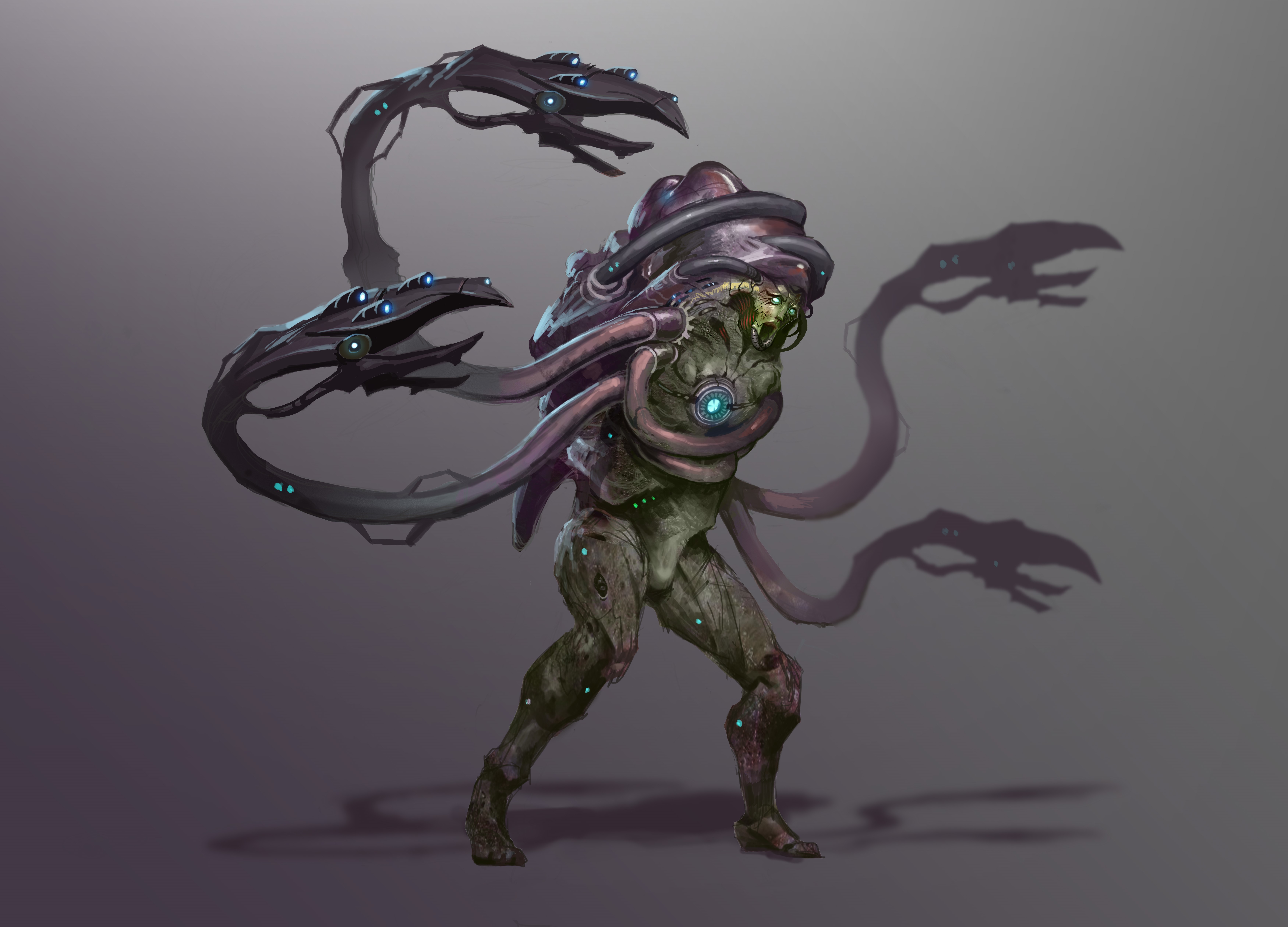 Monster with mechanical arms and tentacles HD Wallpaper