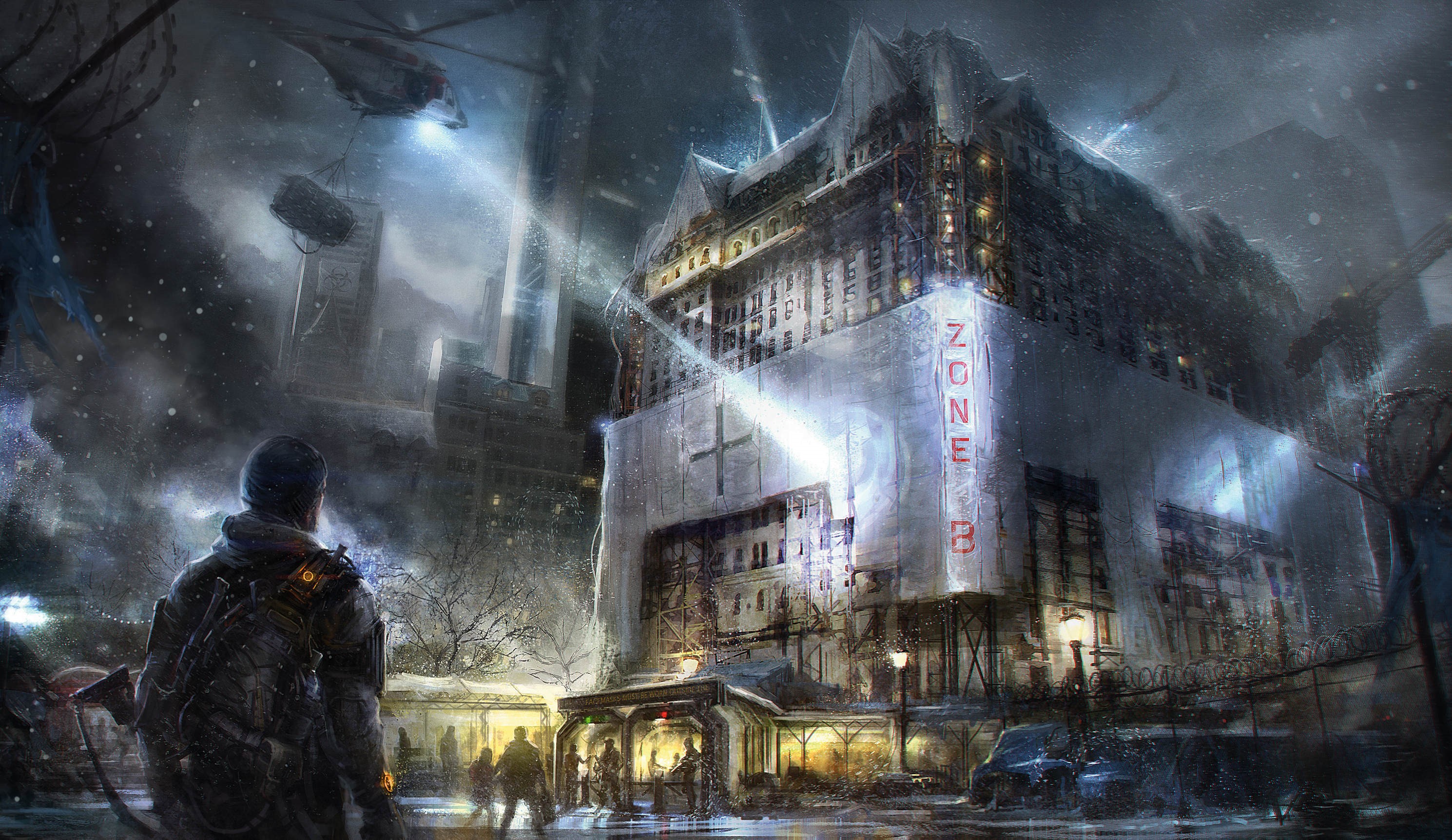 The Division Zone B building in a snowy city HD Wallpaper