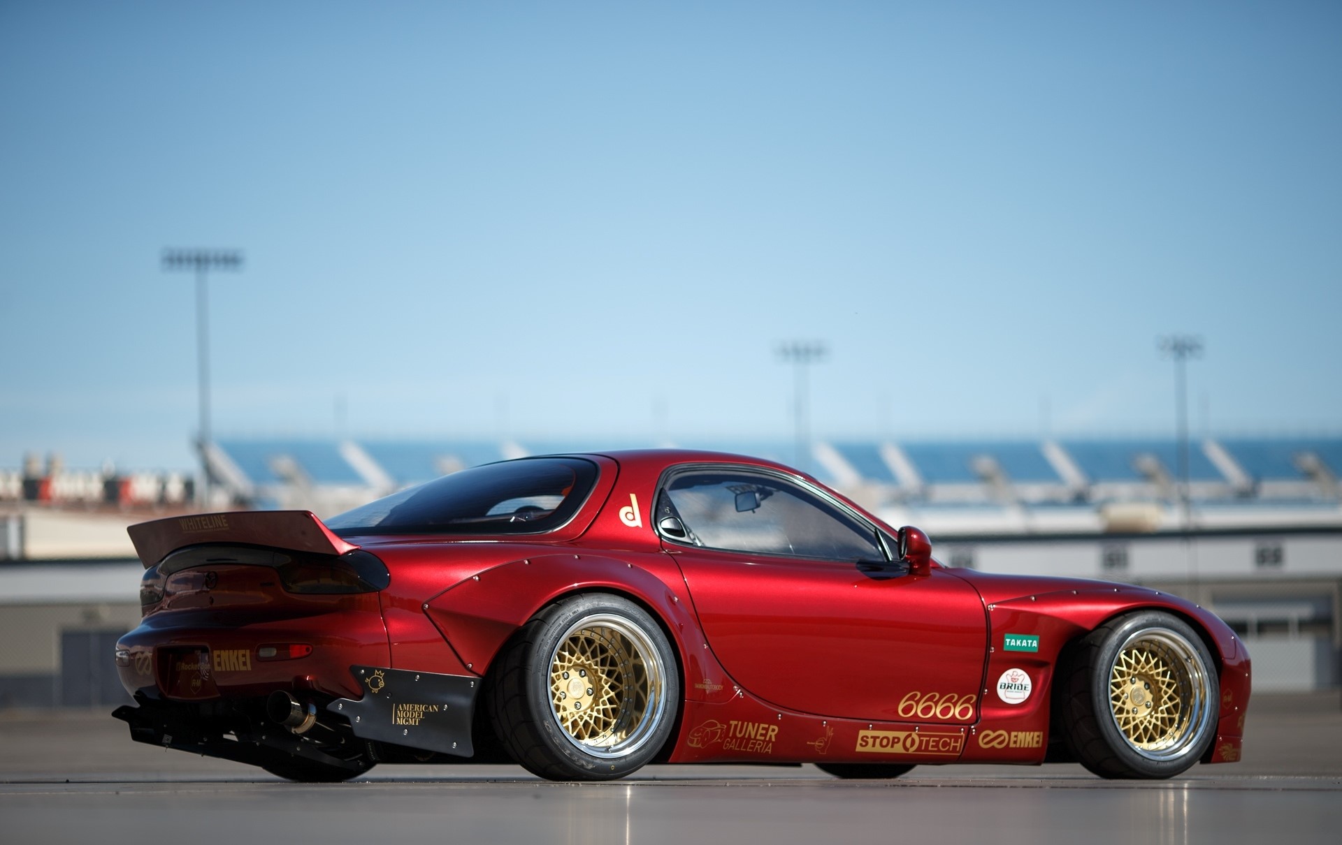 Red Mazda RX-7 R1 Rocket Bunny with Gold Wheels HD Wallpaper