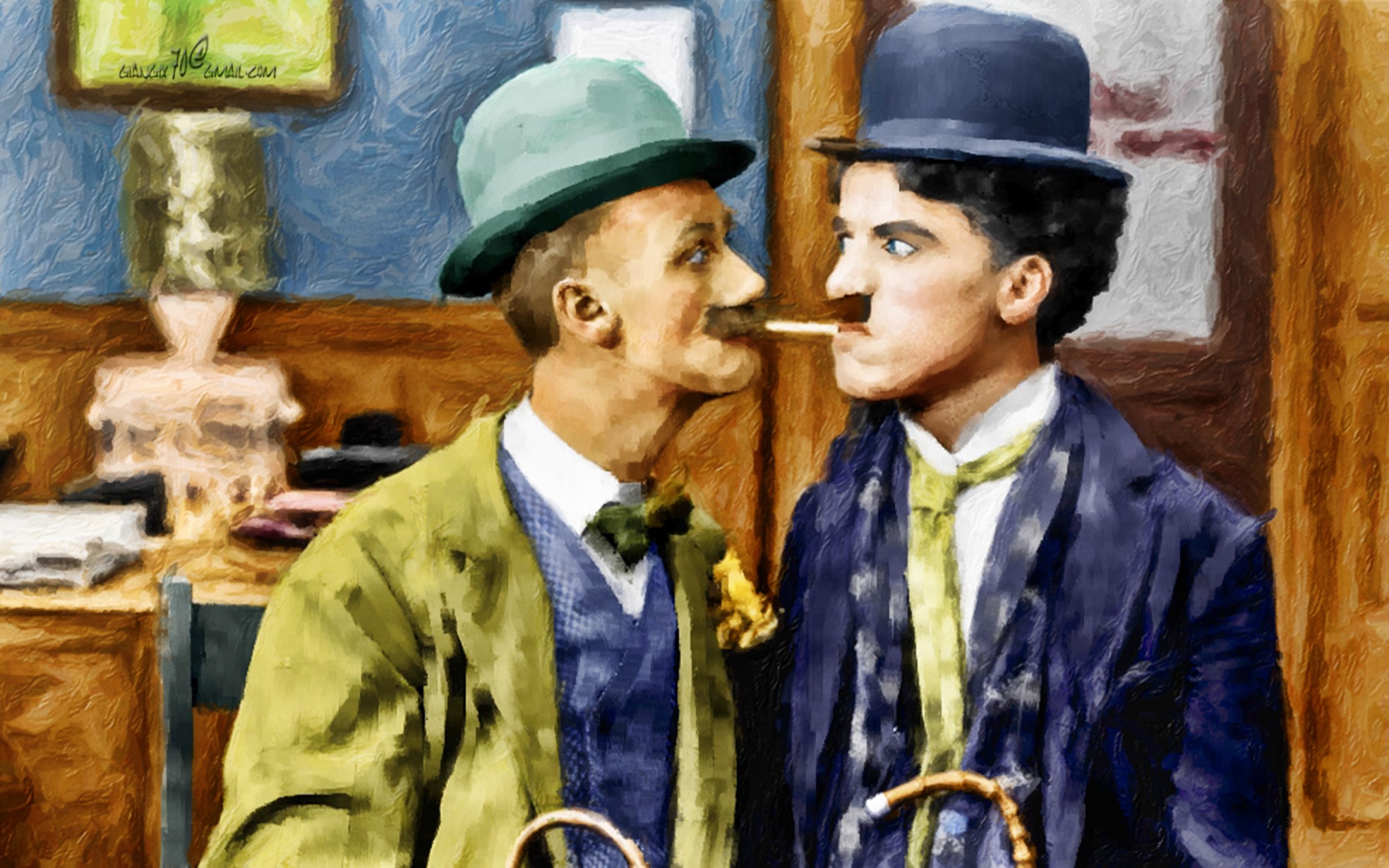 Charlie Chaplin and another man wearing hats HD Wallpaper