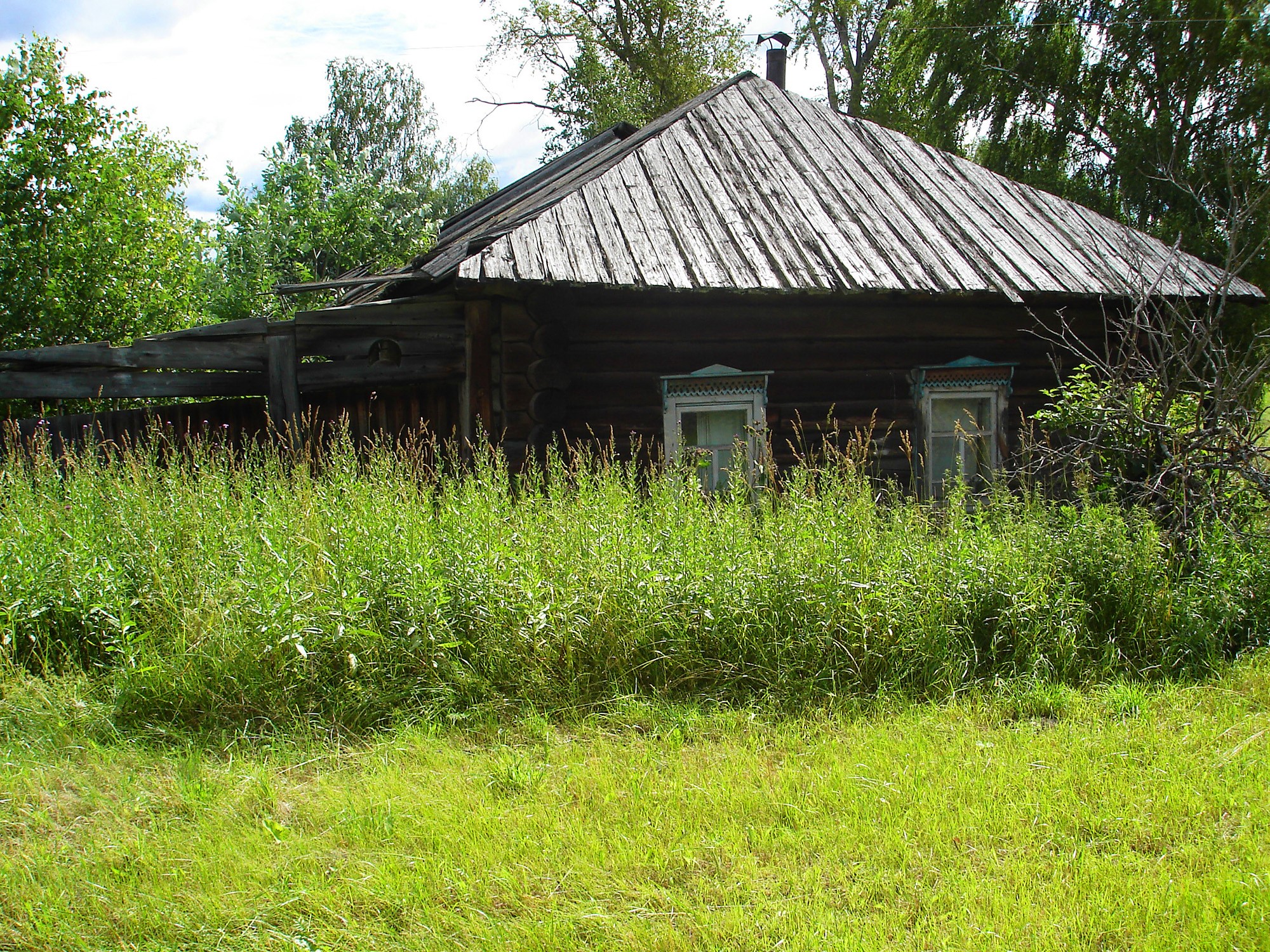 Old wooden house with overgrown grass and fence HD Wallpaper