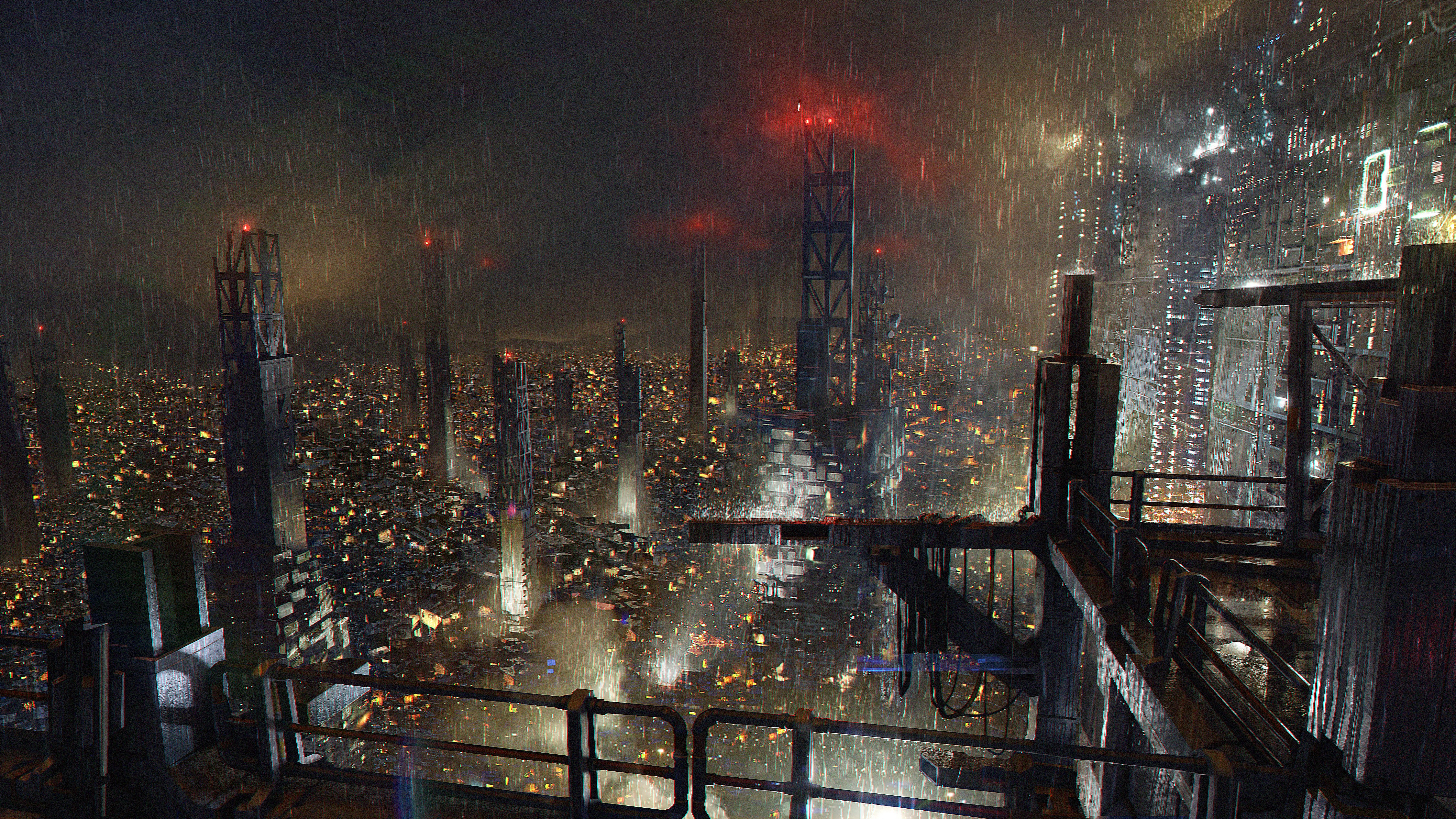 Deus Ex: Mankind Divided Golem City at Night in Rain HD Wallpaper