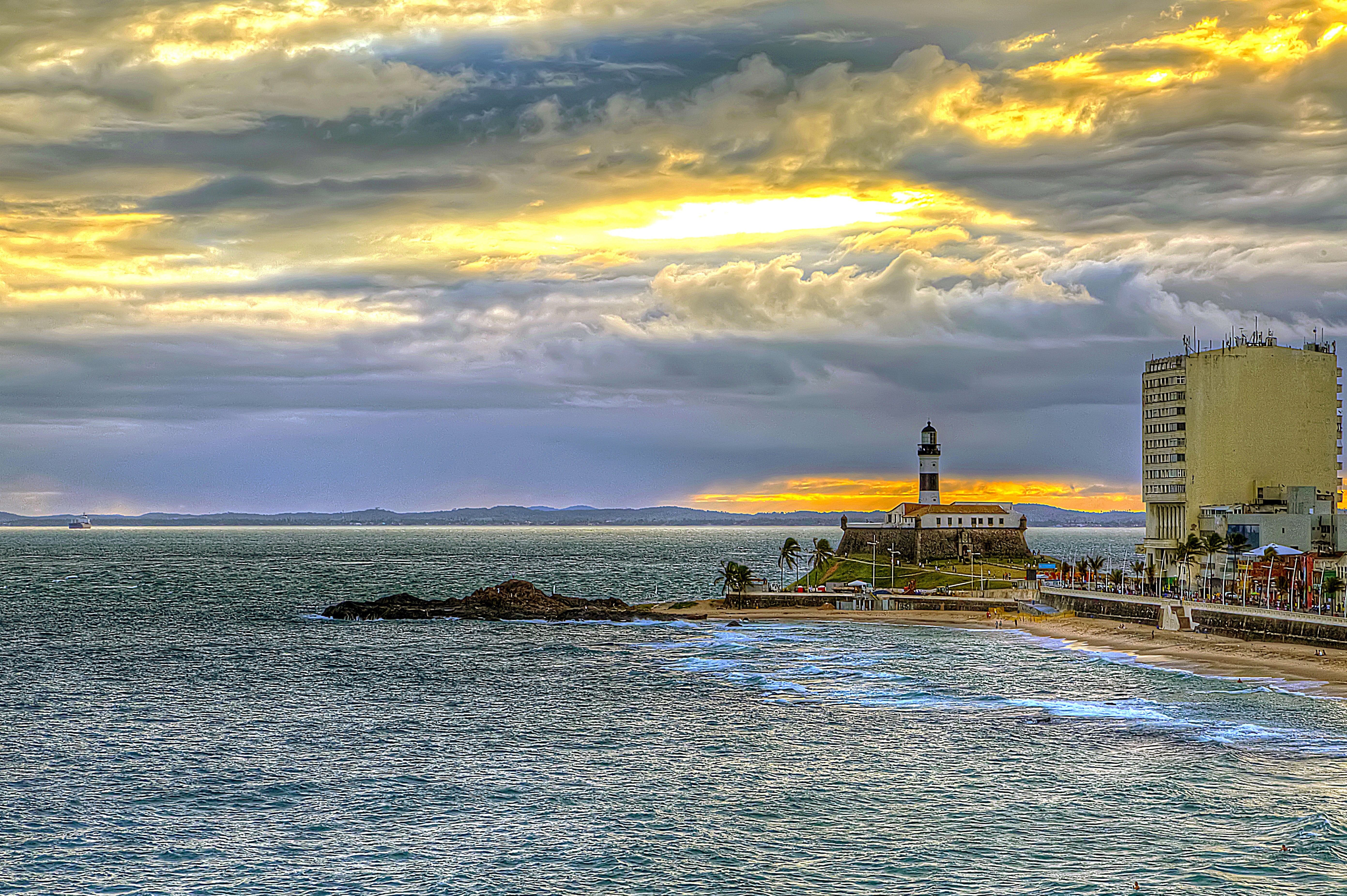 Salvador Bahia Lighthouse and Coastline at Sunset HD Wallpaper