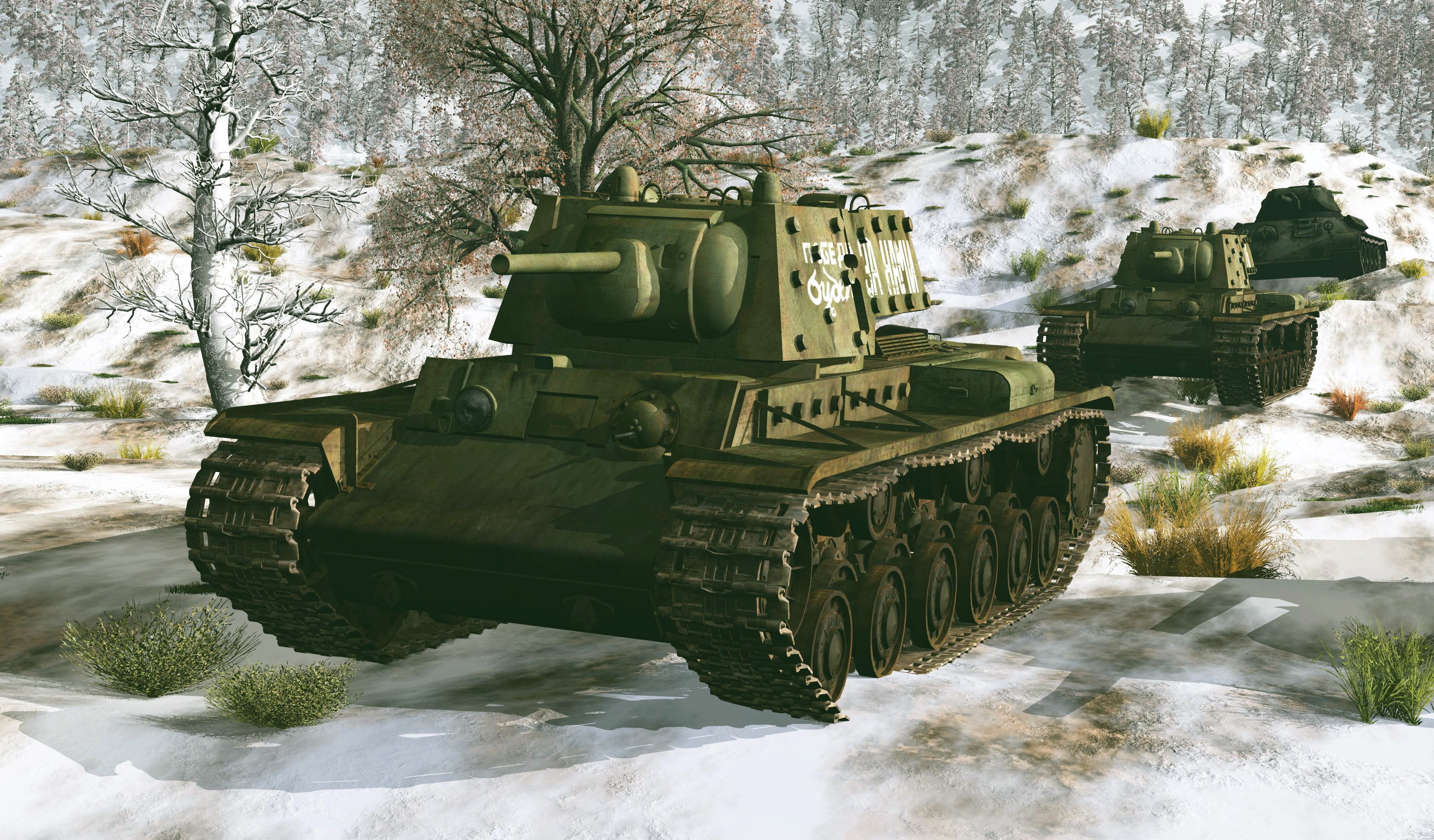 KV-1E Tanks in Winter Landscape HD Wallpaper