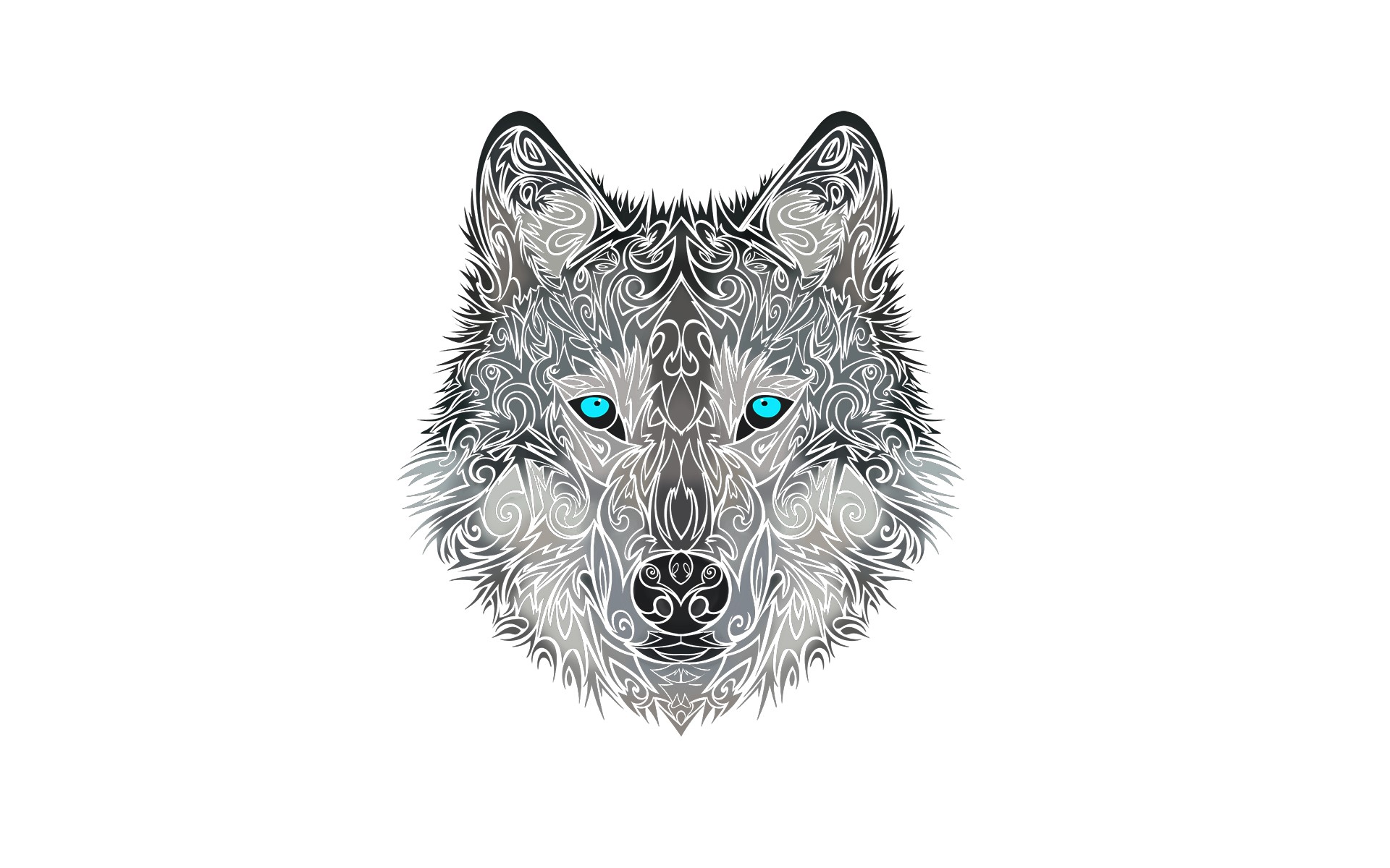 Tribal Wolf Head with Blue Eyes HD Wallpaper