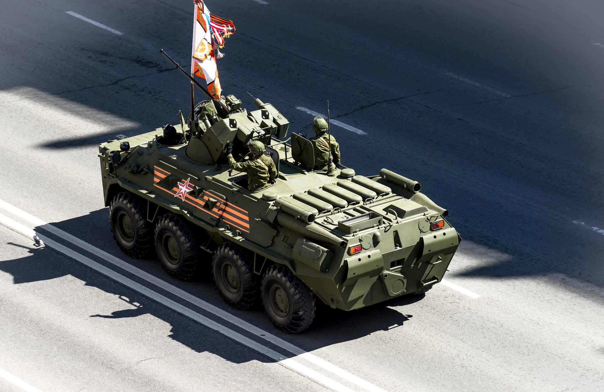 Russian BTR-82A armored personnel carrier with soldiers and flag HD Wallpaper