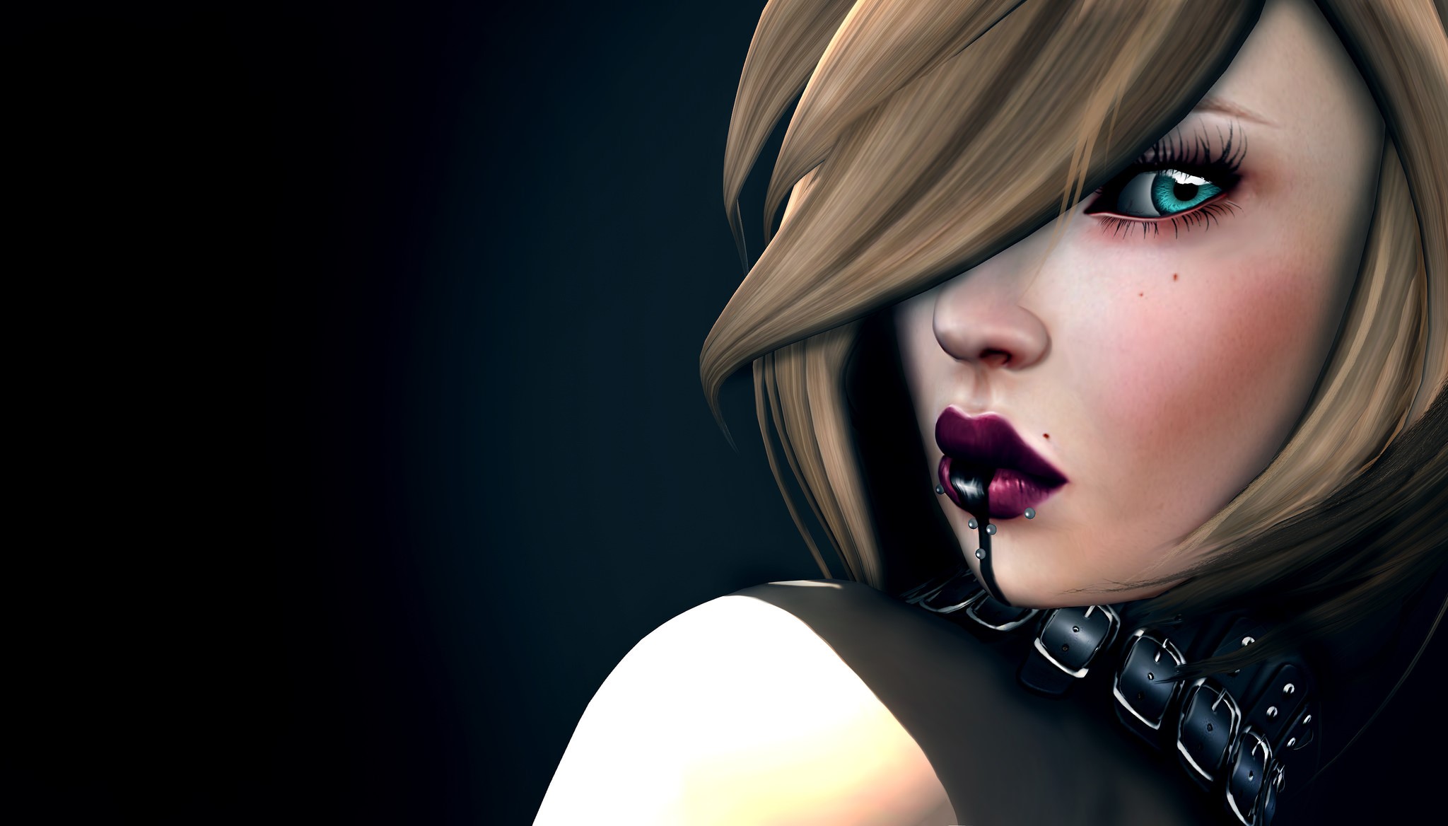 Close-up of a woman's face with dark lipstick HD Wallpaper