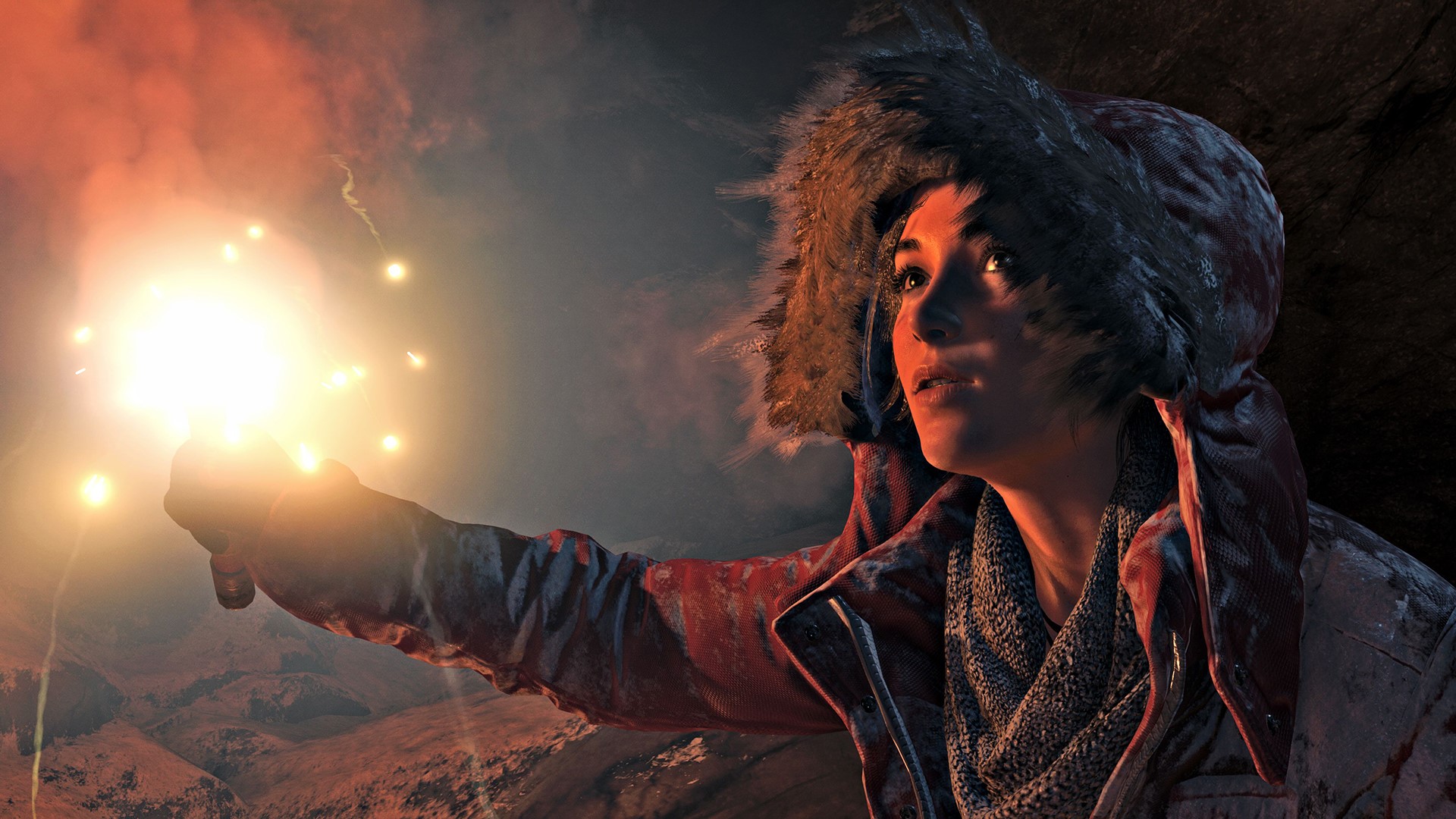 Lara Croft from Rise of the Tomb Raider holding a flare HD Wallpaper