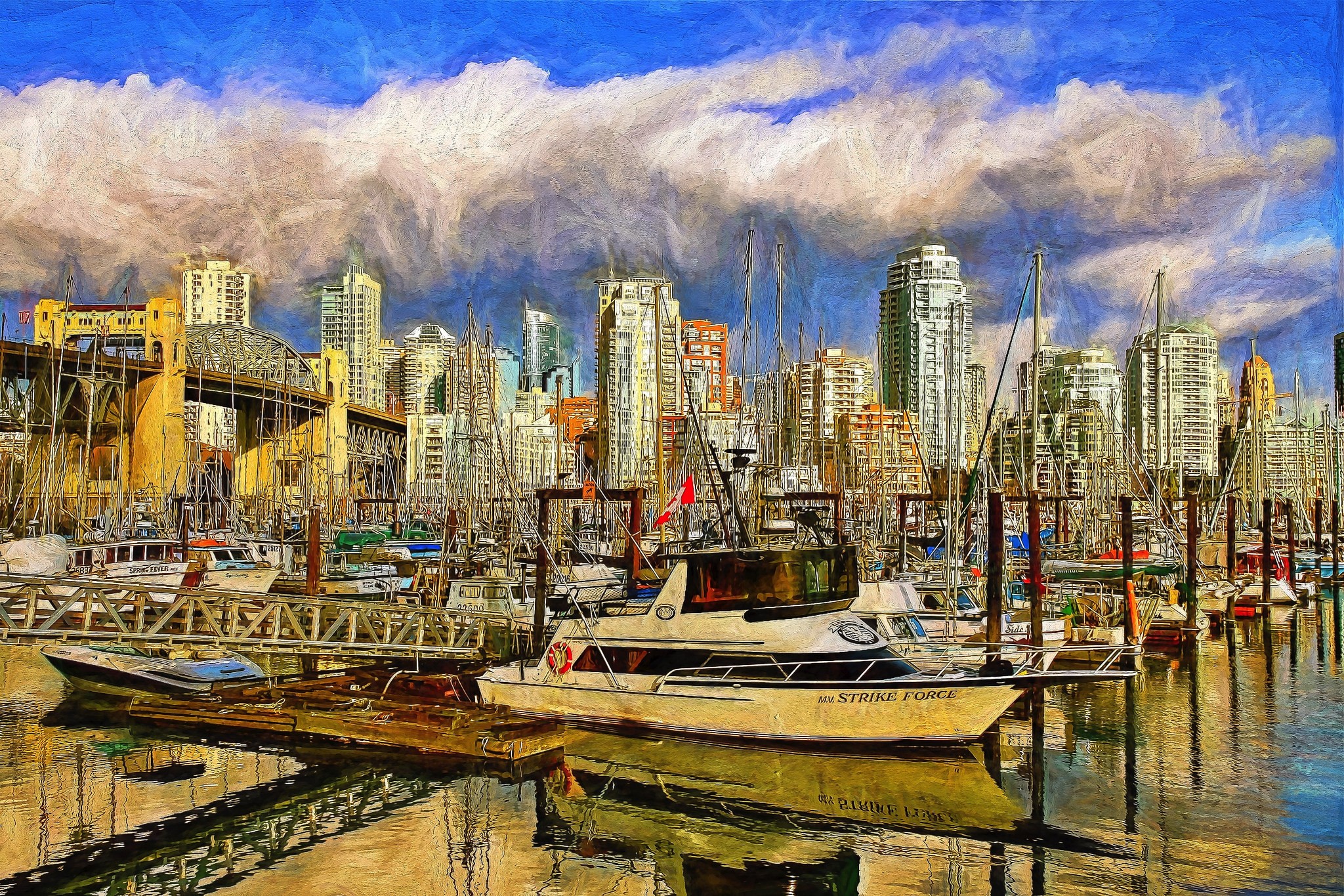 Vancouver Marina with City Skyline and Bridge HD Wallpaper