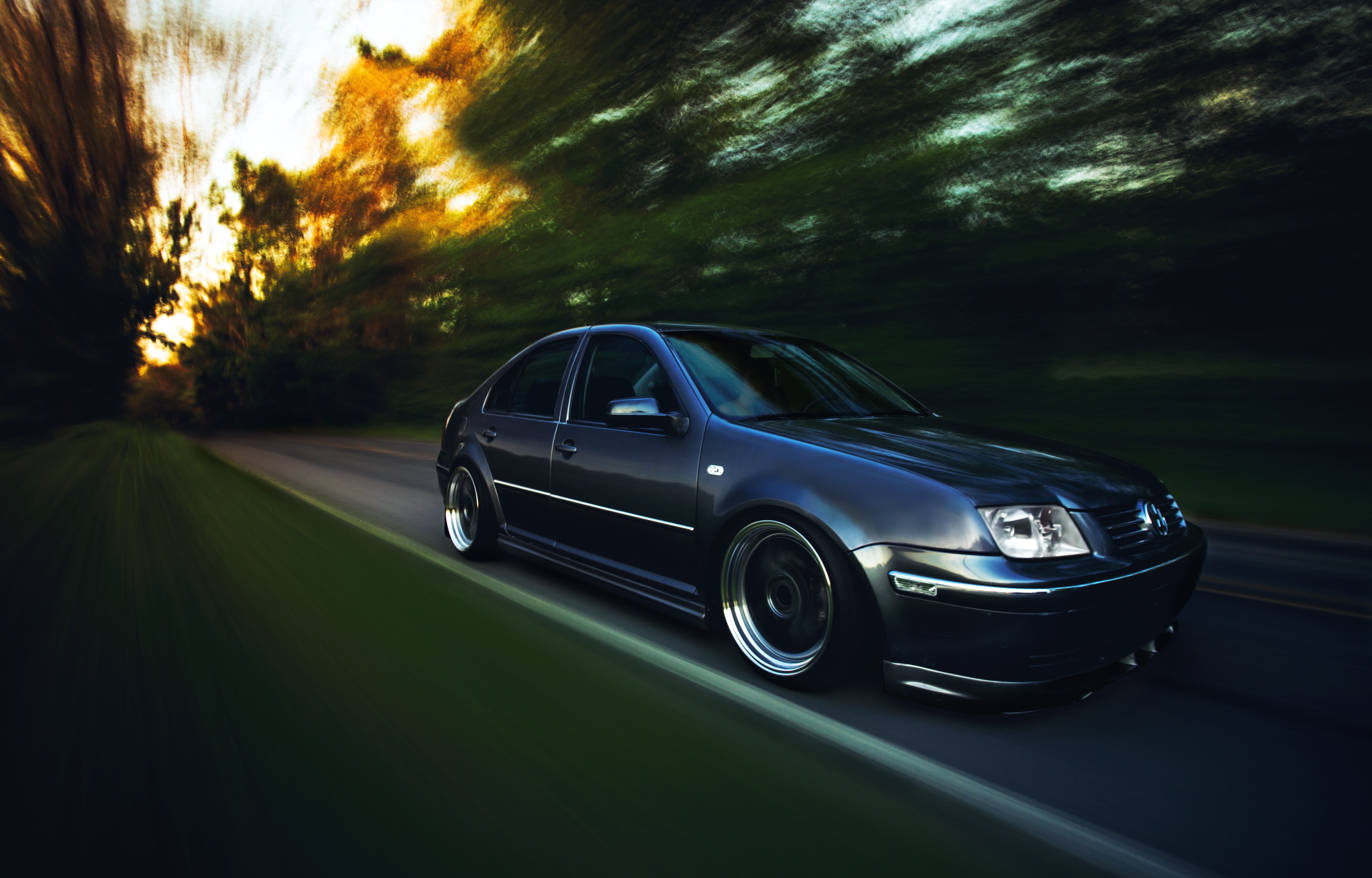Volkswagen Jetta MK4 stance on a road HD Wallpaper