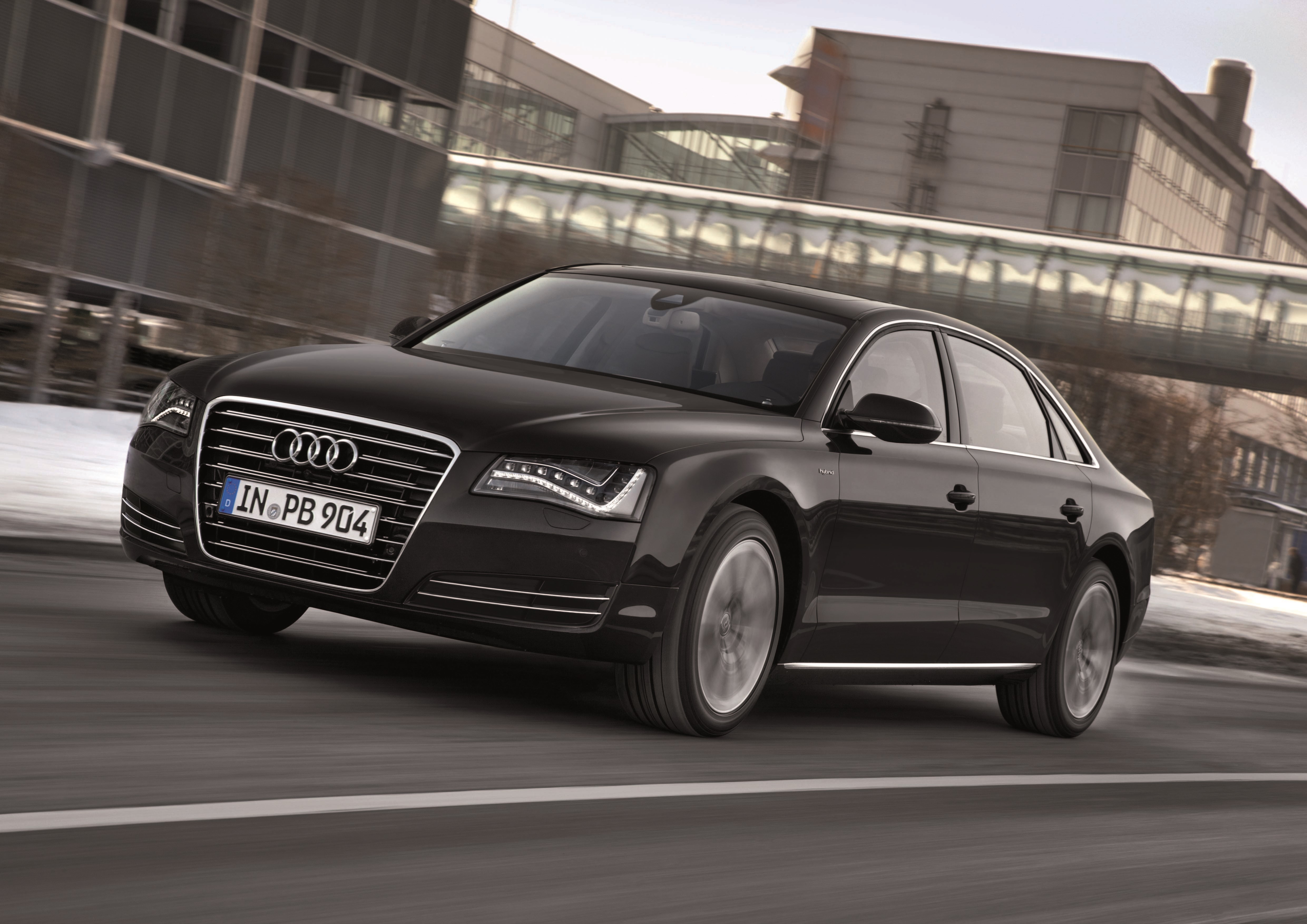 Black Audi A8L driving on a road HD Wallpaper