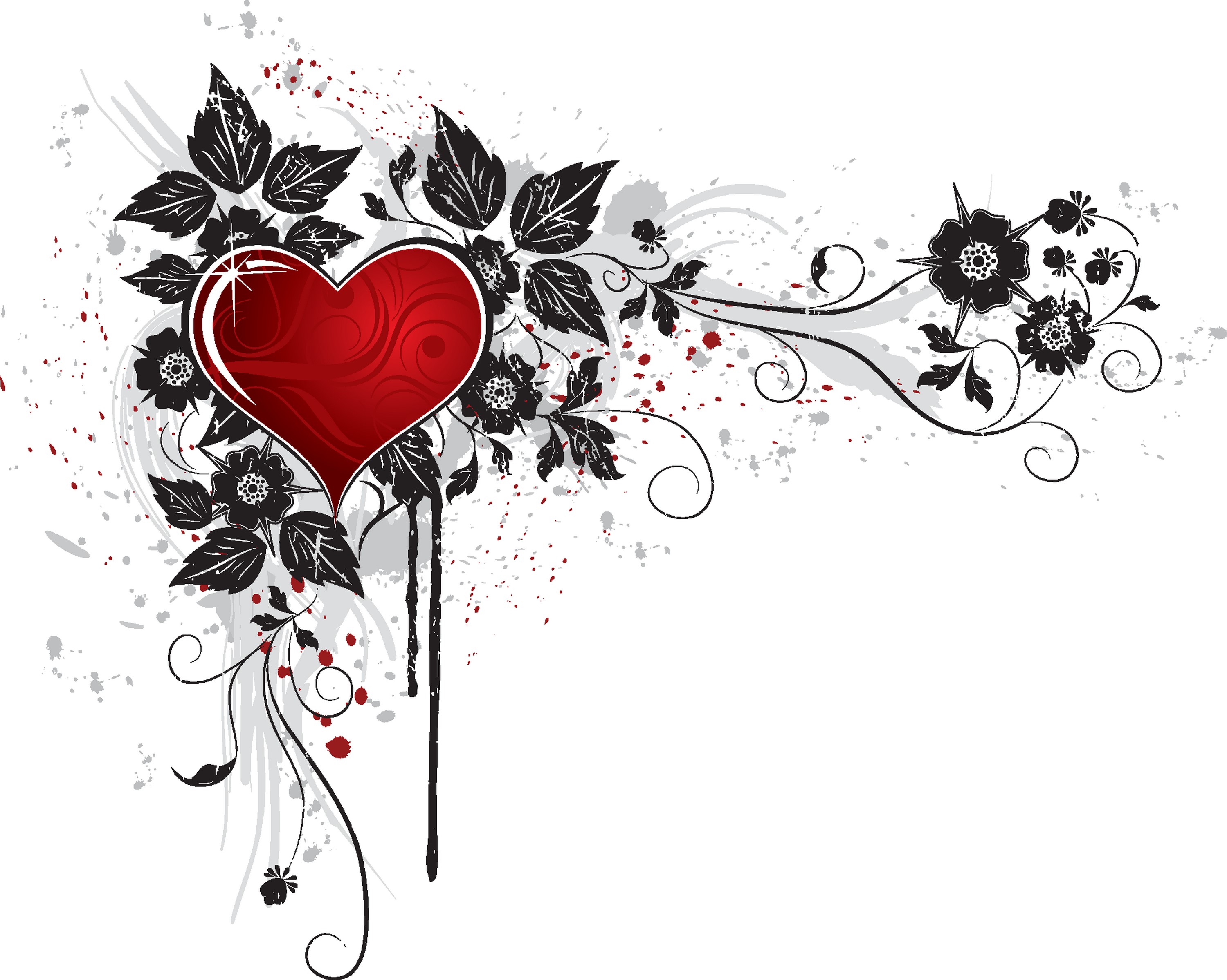 Red heart with black floral tracery HD Wallpaper