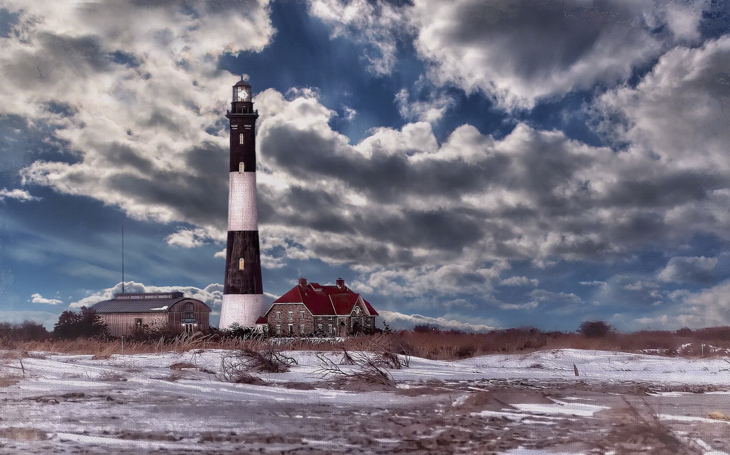 Fire Island Lighthouse on a cloudy day HD Wallpaper