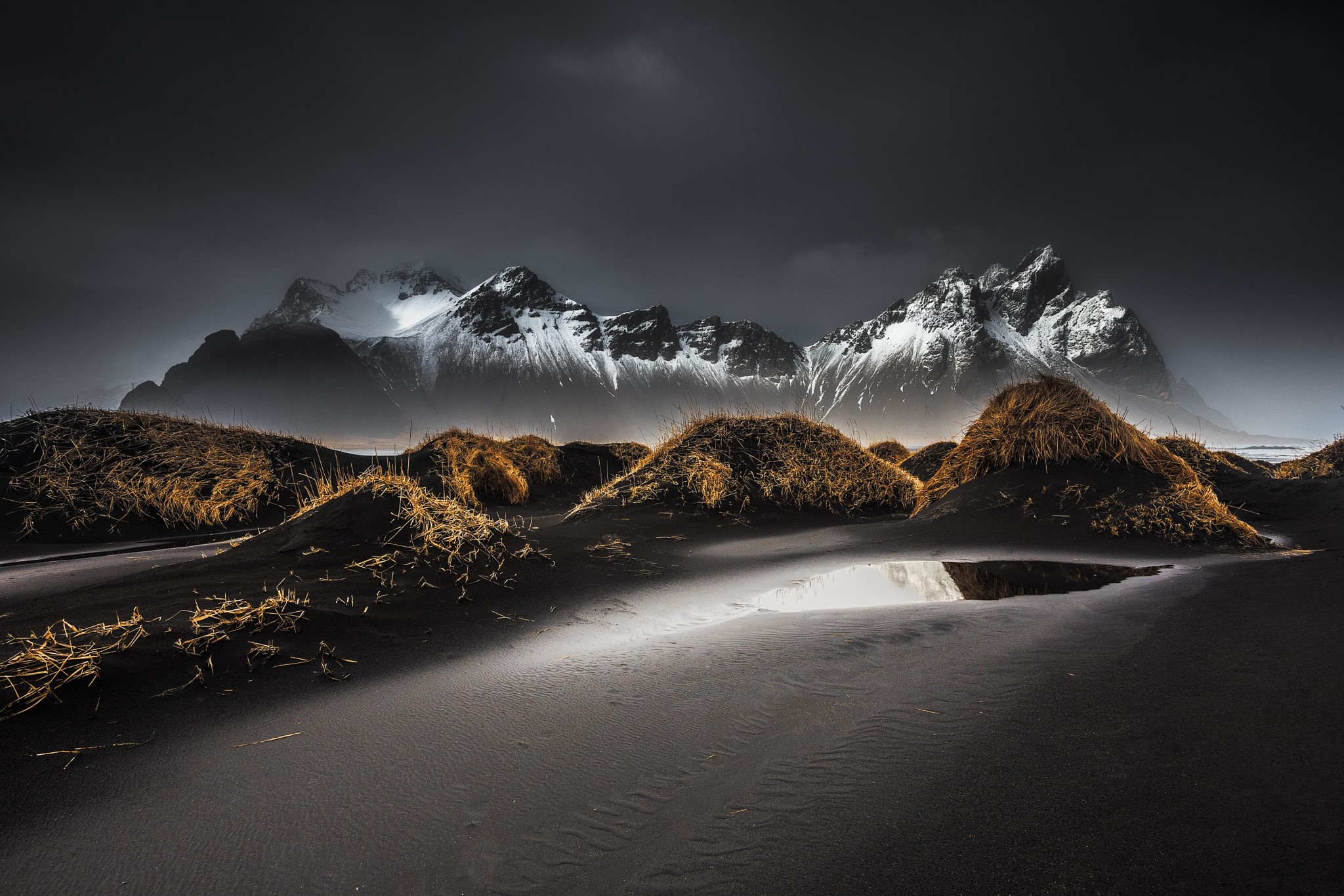 Vestrahorn Stockksness Iceland Mountains and Sand Dunes HD Wallpaper
