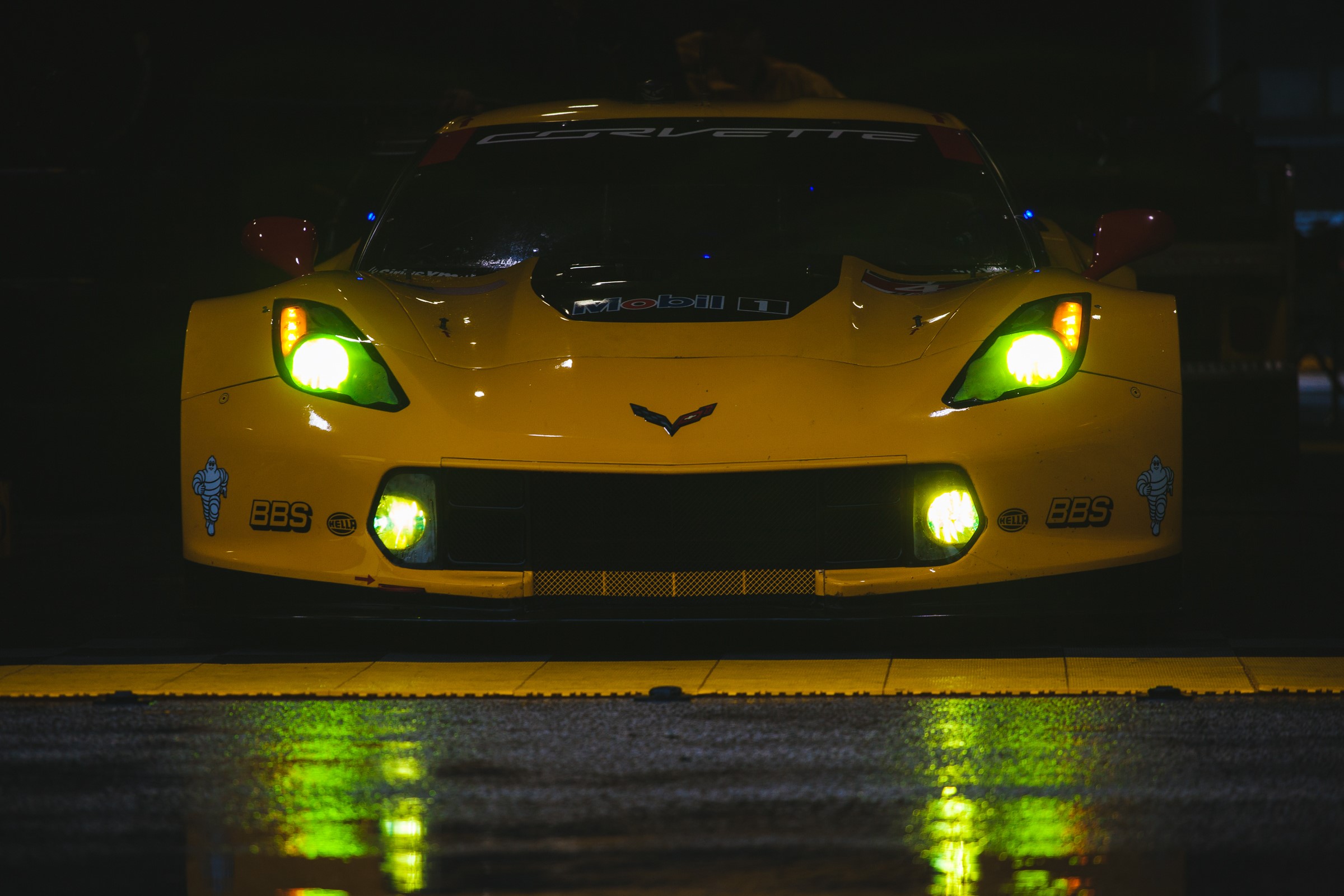 Yellow Chevrolet Corvette C7.R race car front view HD Wallpaper