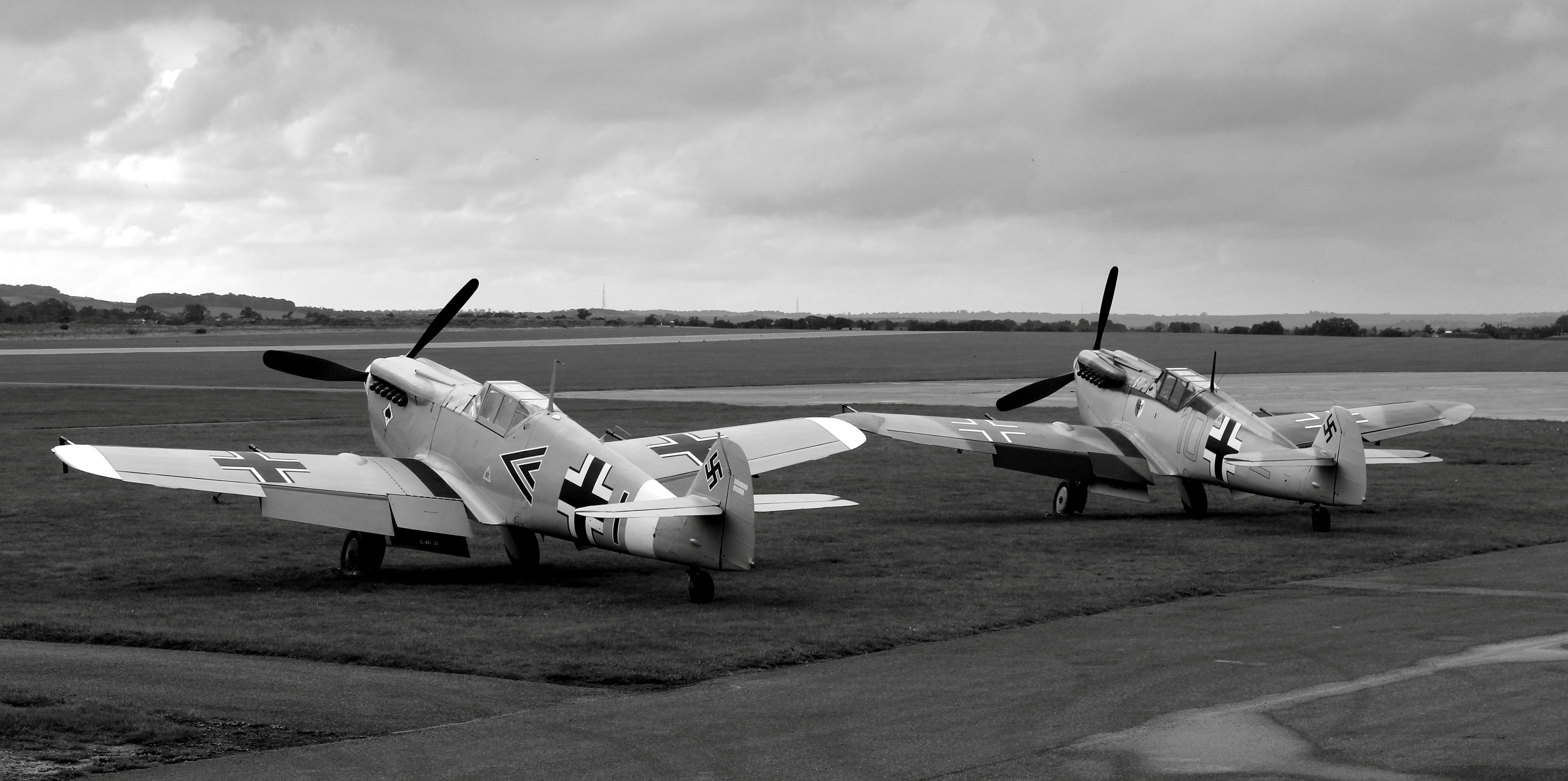 Two Hispano HA-1112 Buchon Fighter Airplanes HD Wallpaper