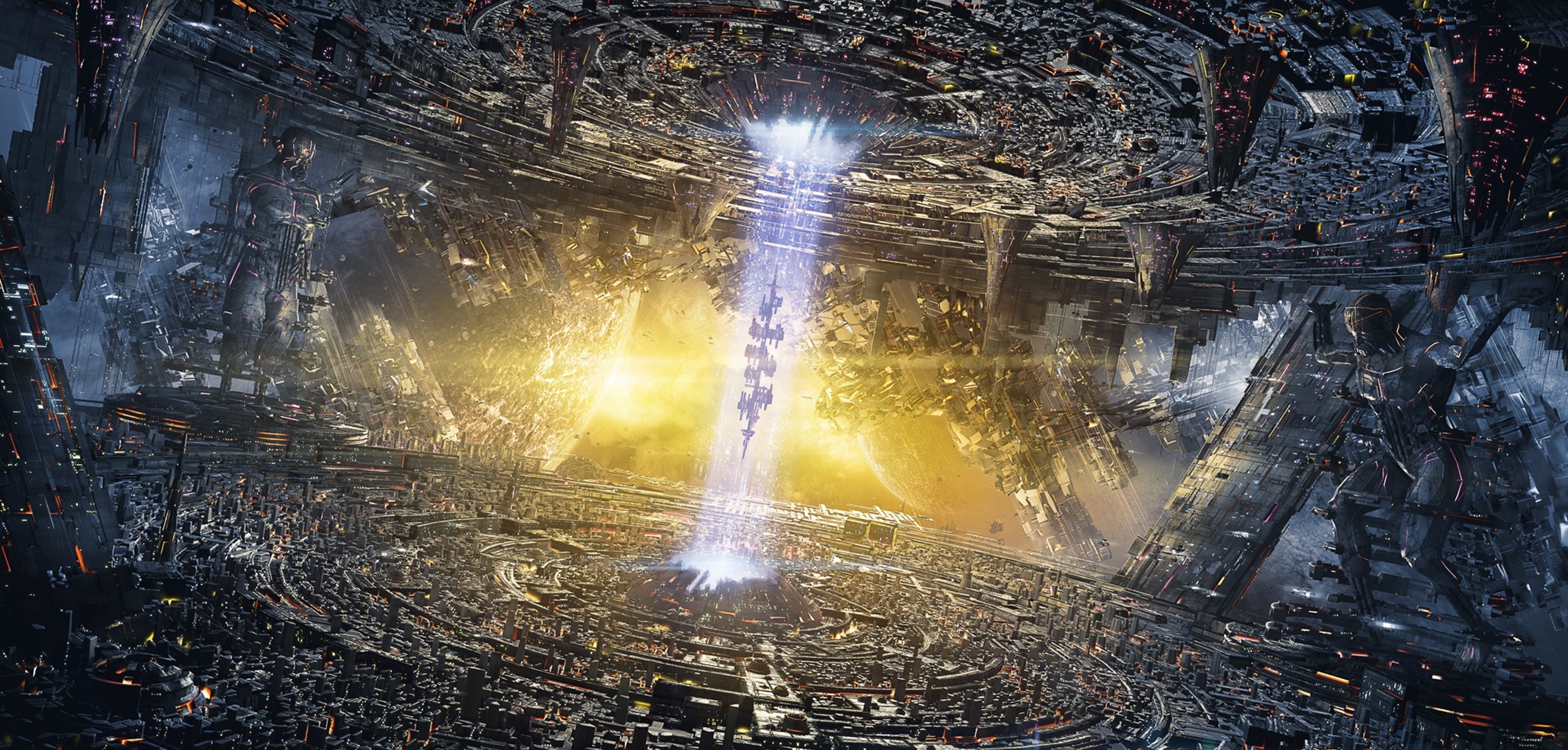 Spaceship NeoTerya Proto-City in a Fantastic World HD Wallpaper