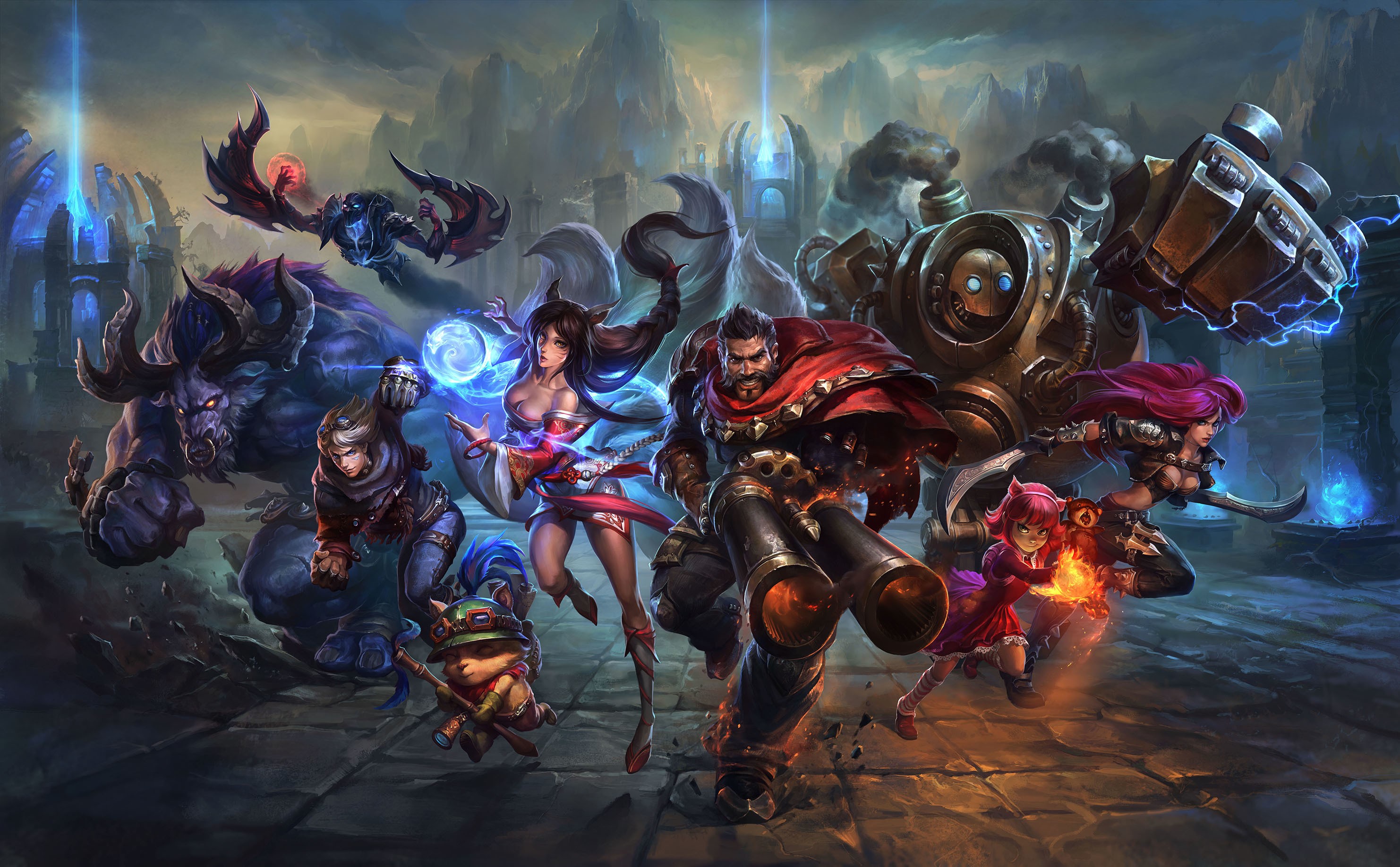 League of Legends characters: Ahri, Graves, Katarina, Teemo, and others HD Wallpaper