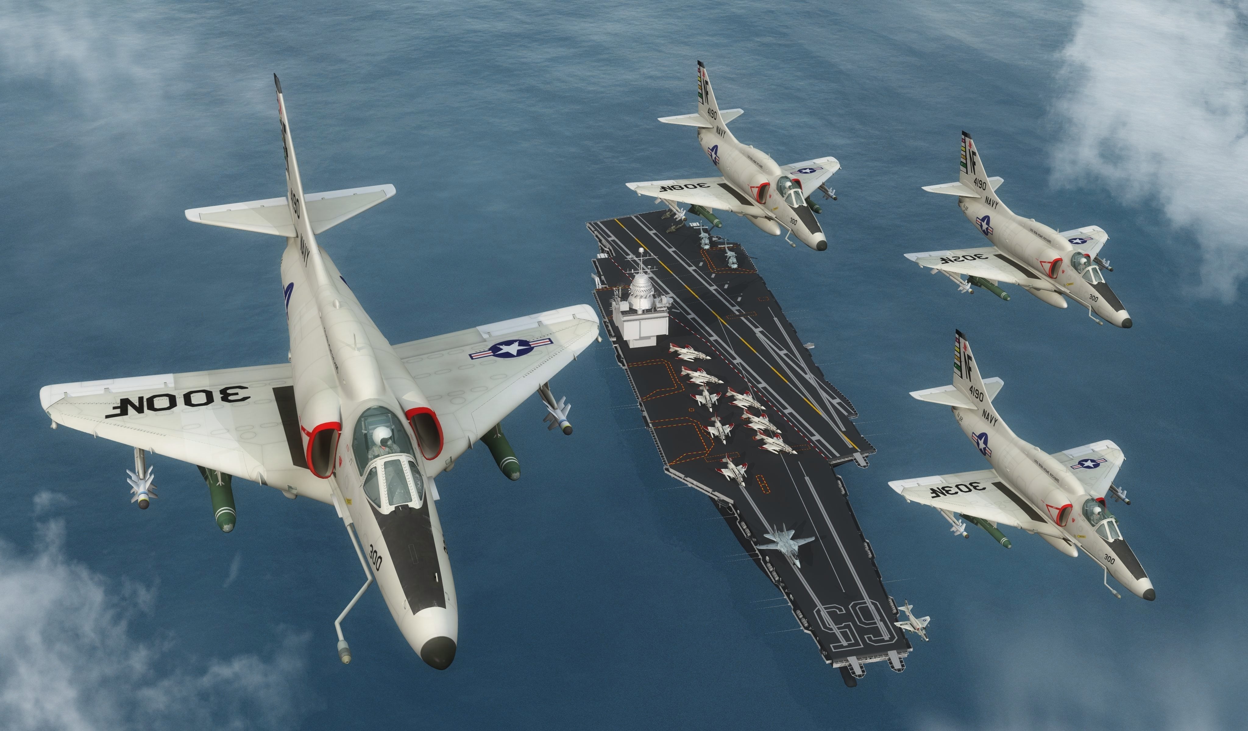 Douglas A-4 Skyhawk airplanes and aircraft carrier HD Wallpaper