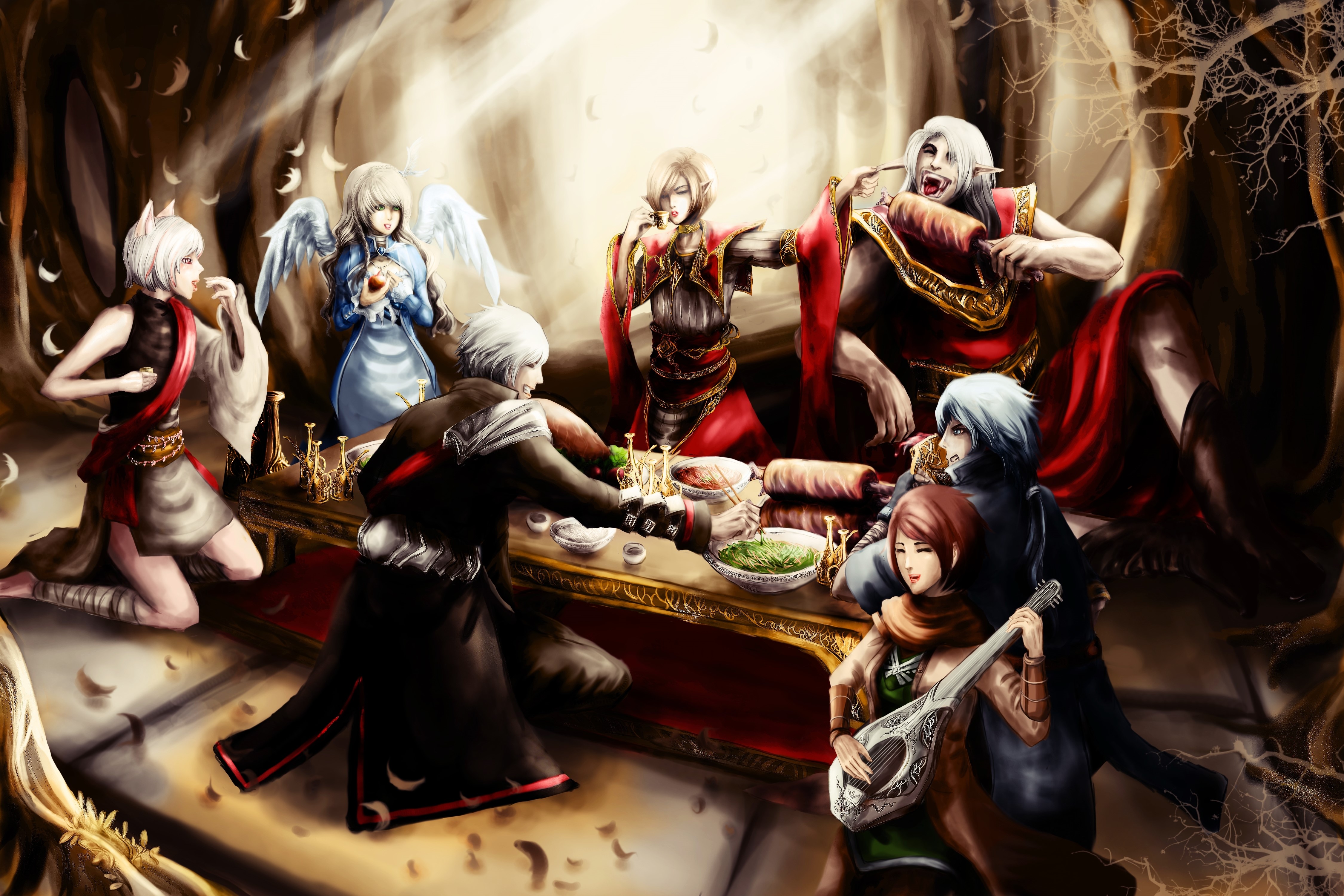 Group Dinner with Angels and Vampires HD Wallpaper
