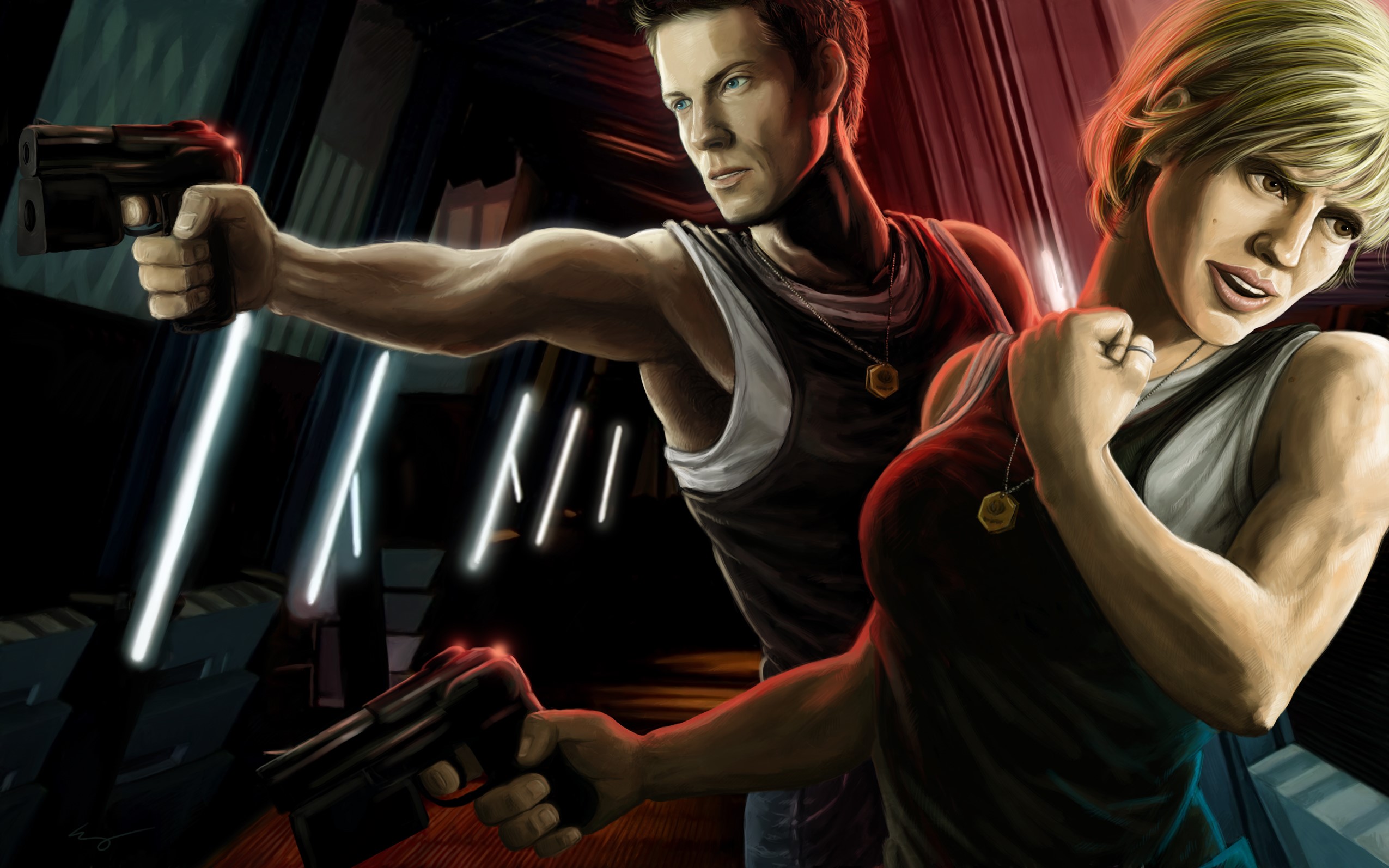 Warriors Pistols Men Blonde girl Singlet HD Wallpaper