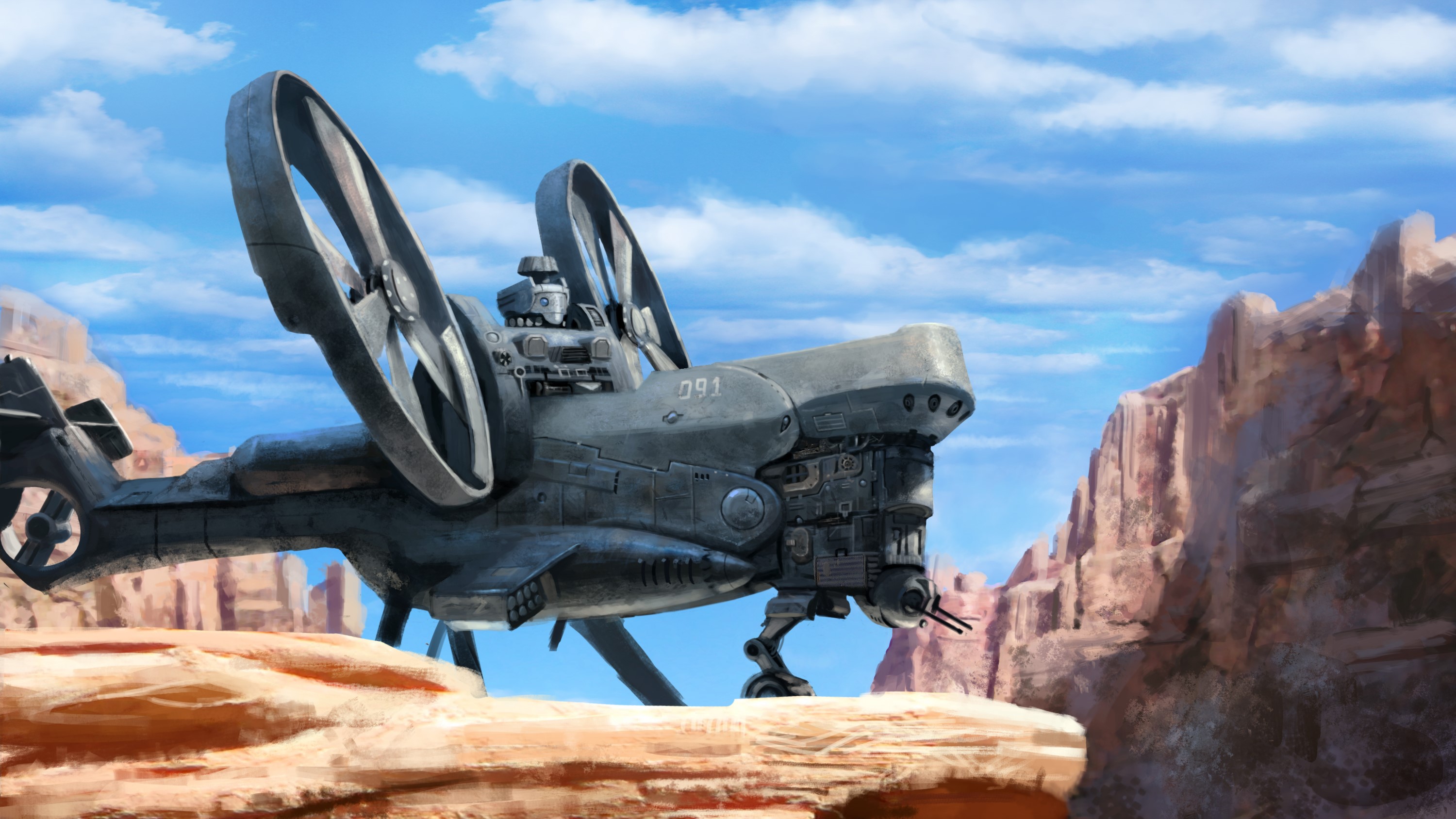 Convertiplane aircraft in a desert canyon HD Wallpaper