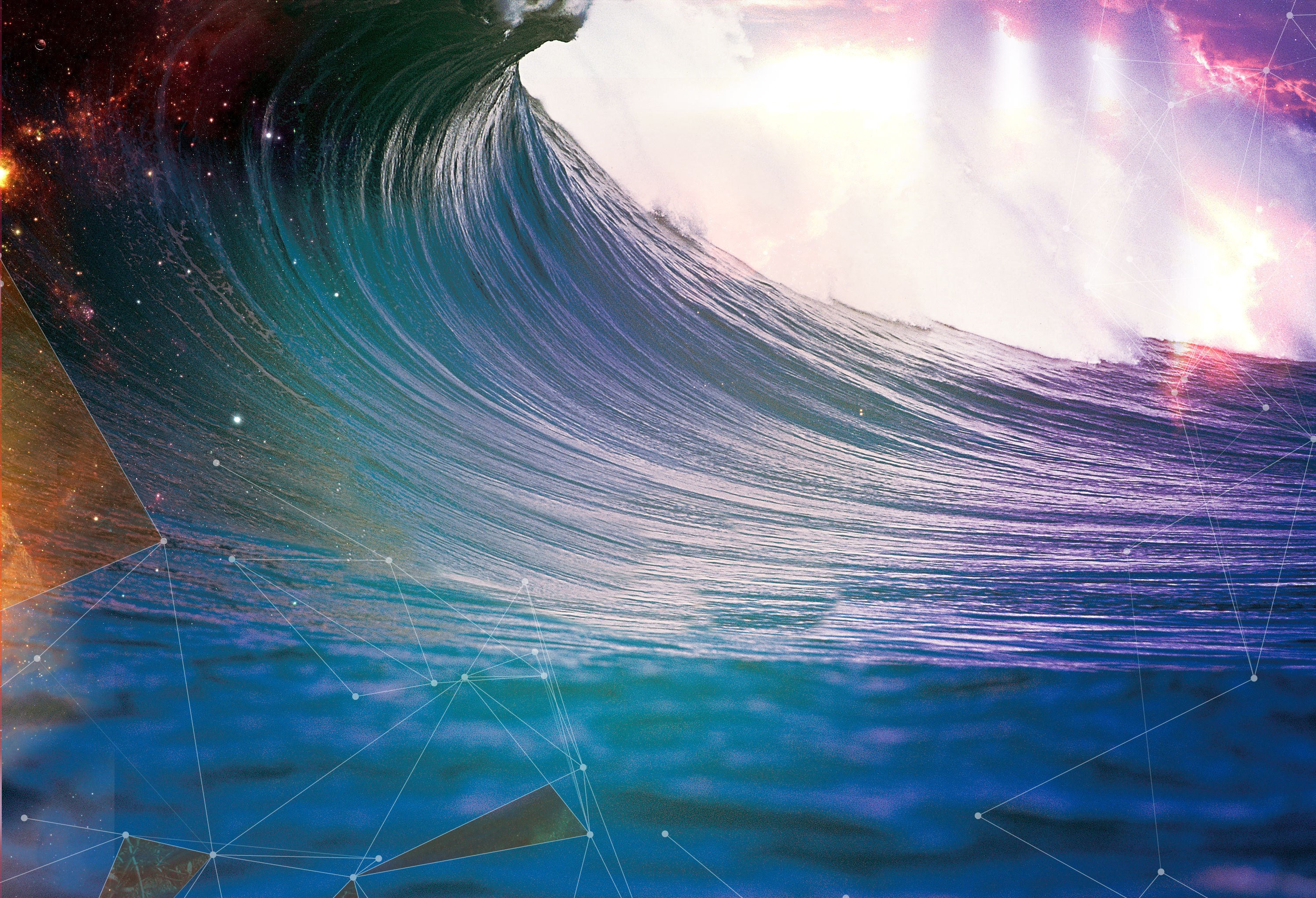 Surreal Wave with Cosmic and Geometric Elements HD Wallpaper