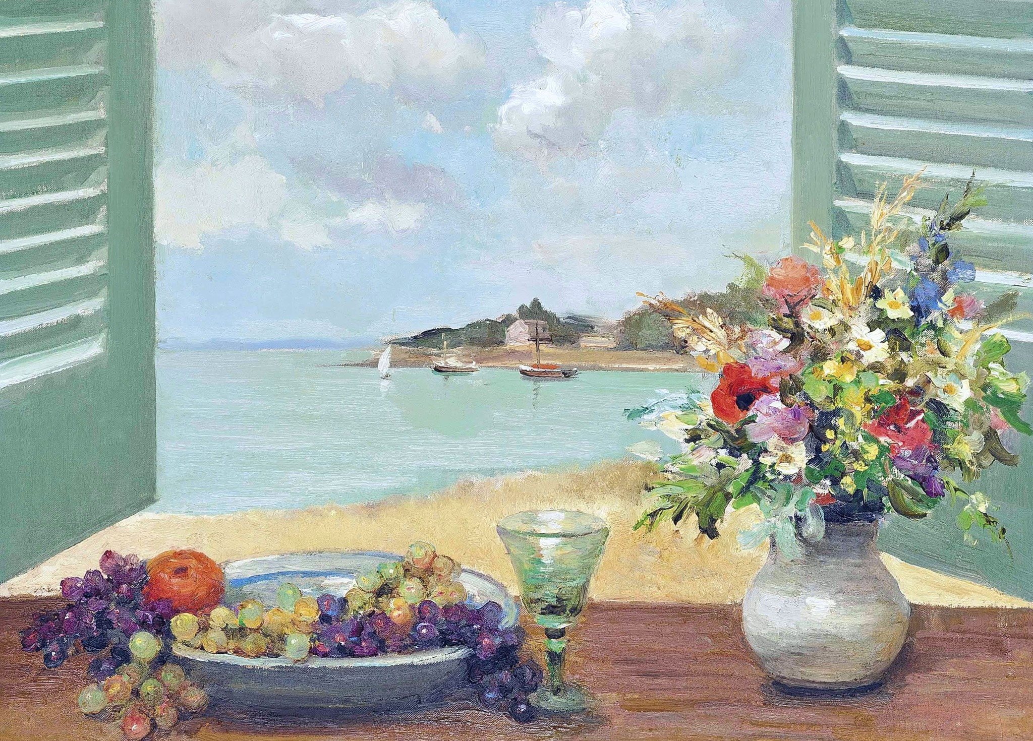 Marcel Dyf Grapes Pictorial art Window Vase HD Wallpaper