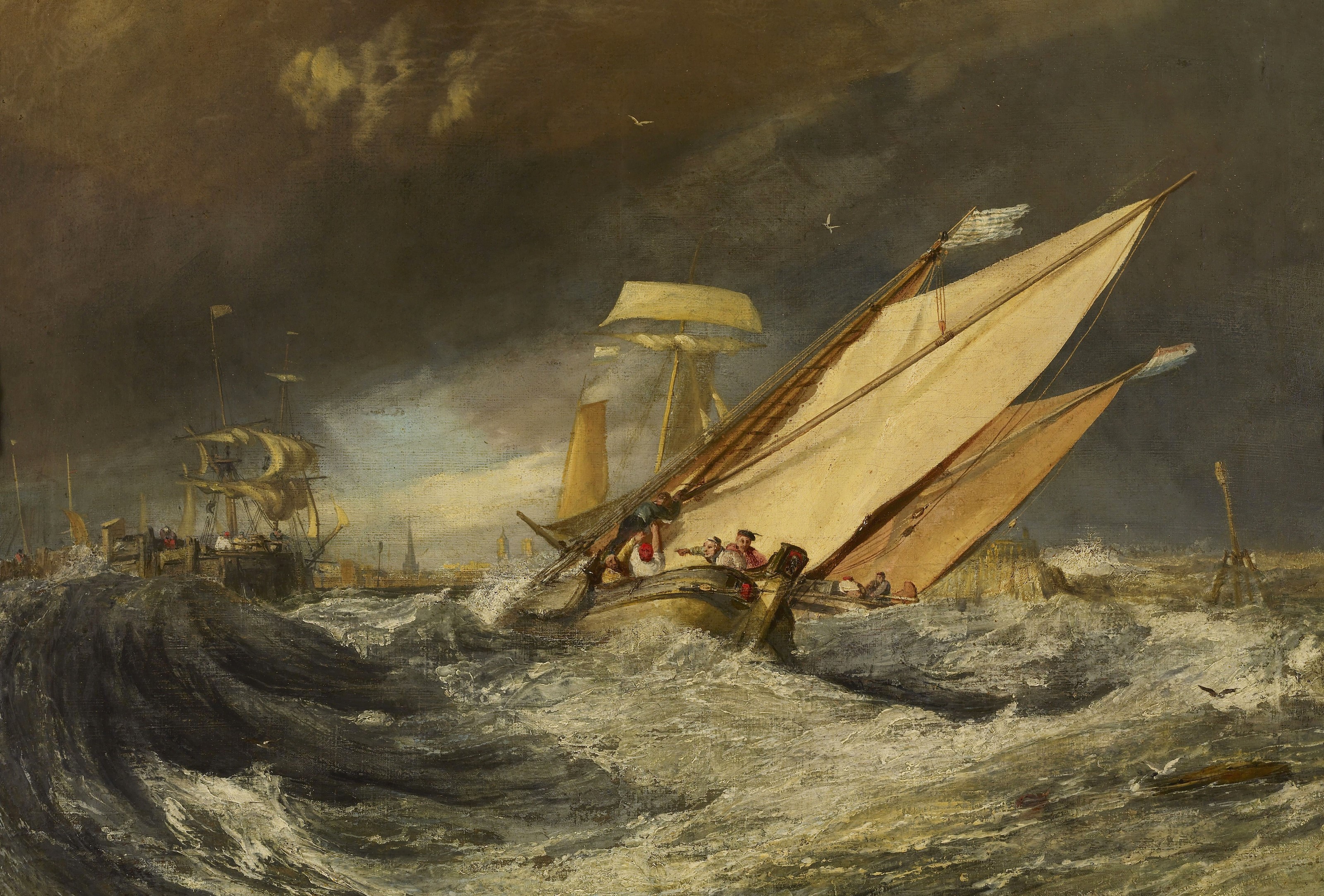 Ships in a Stormy Sea HD Wallpaper