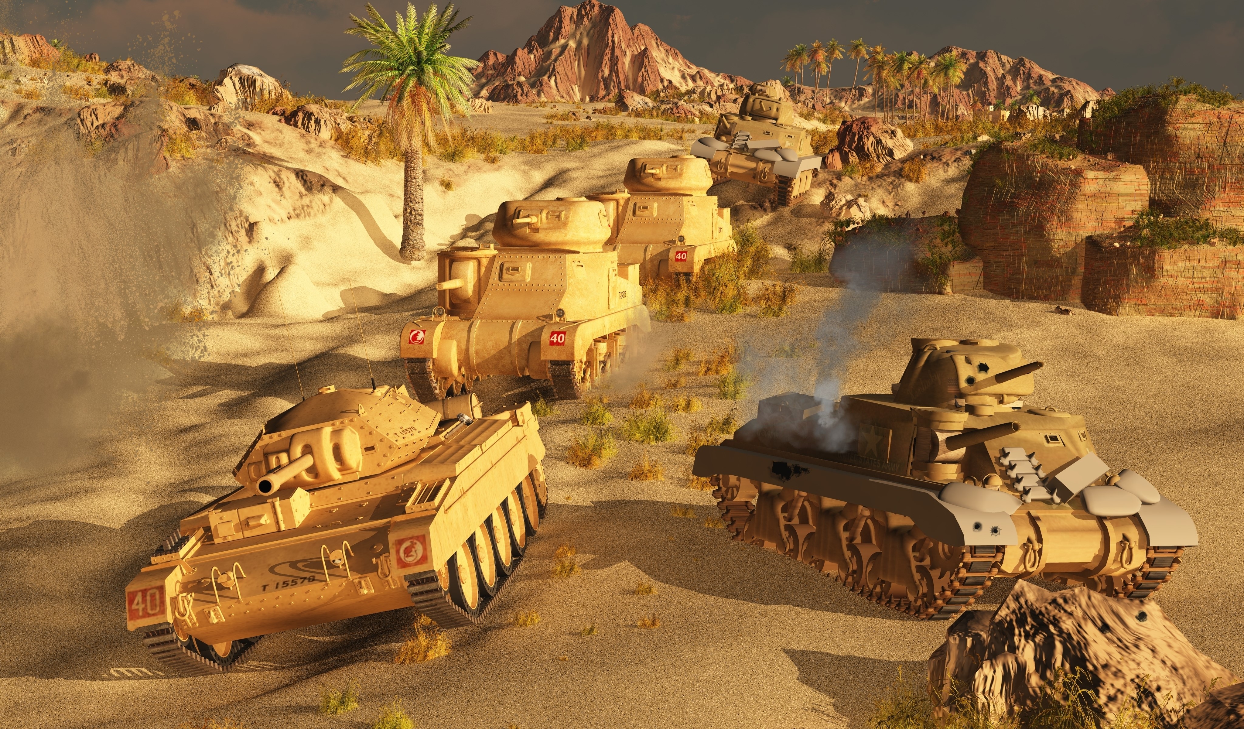 4K Desert Patrol Tanks HD Wallpaper