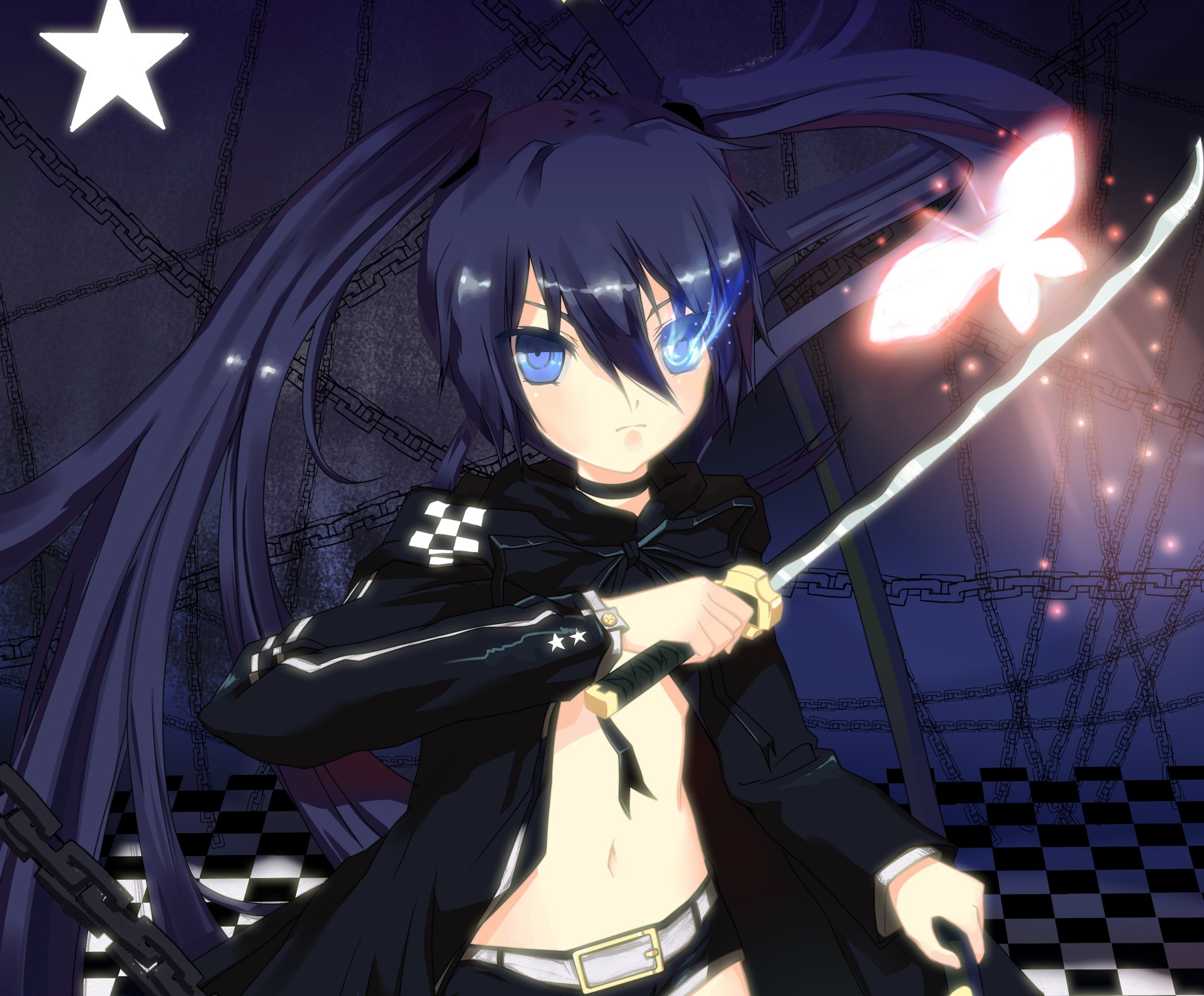 Black Rock Shooter with a sword and butterfly HD Wallpaper