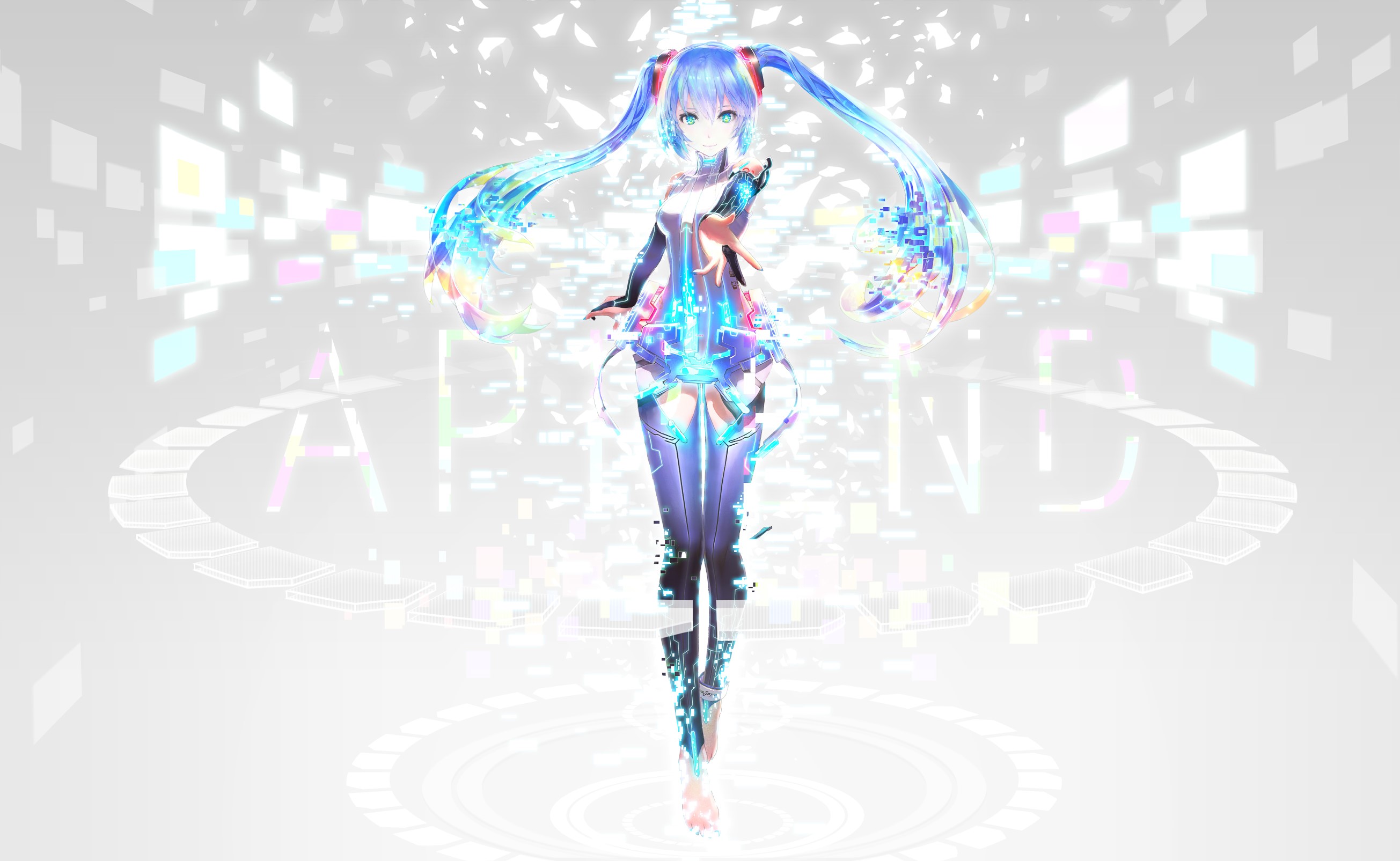 Hatsune Miku from Vocaloid in futuristic digital world HD Wallpaper