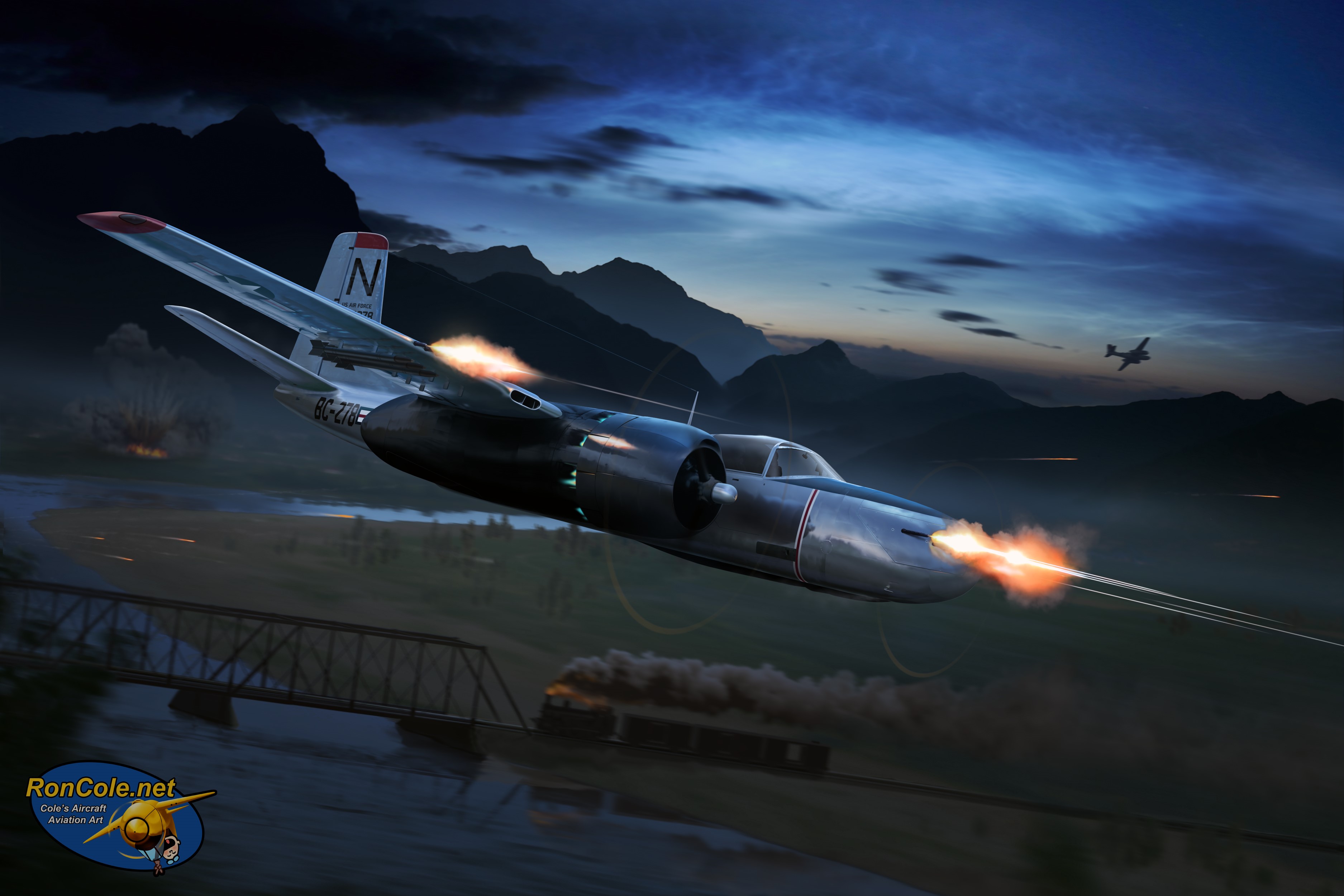 Douglas A-26B Invader attacking a train in Korea HD Wallpaper