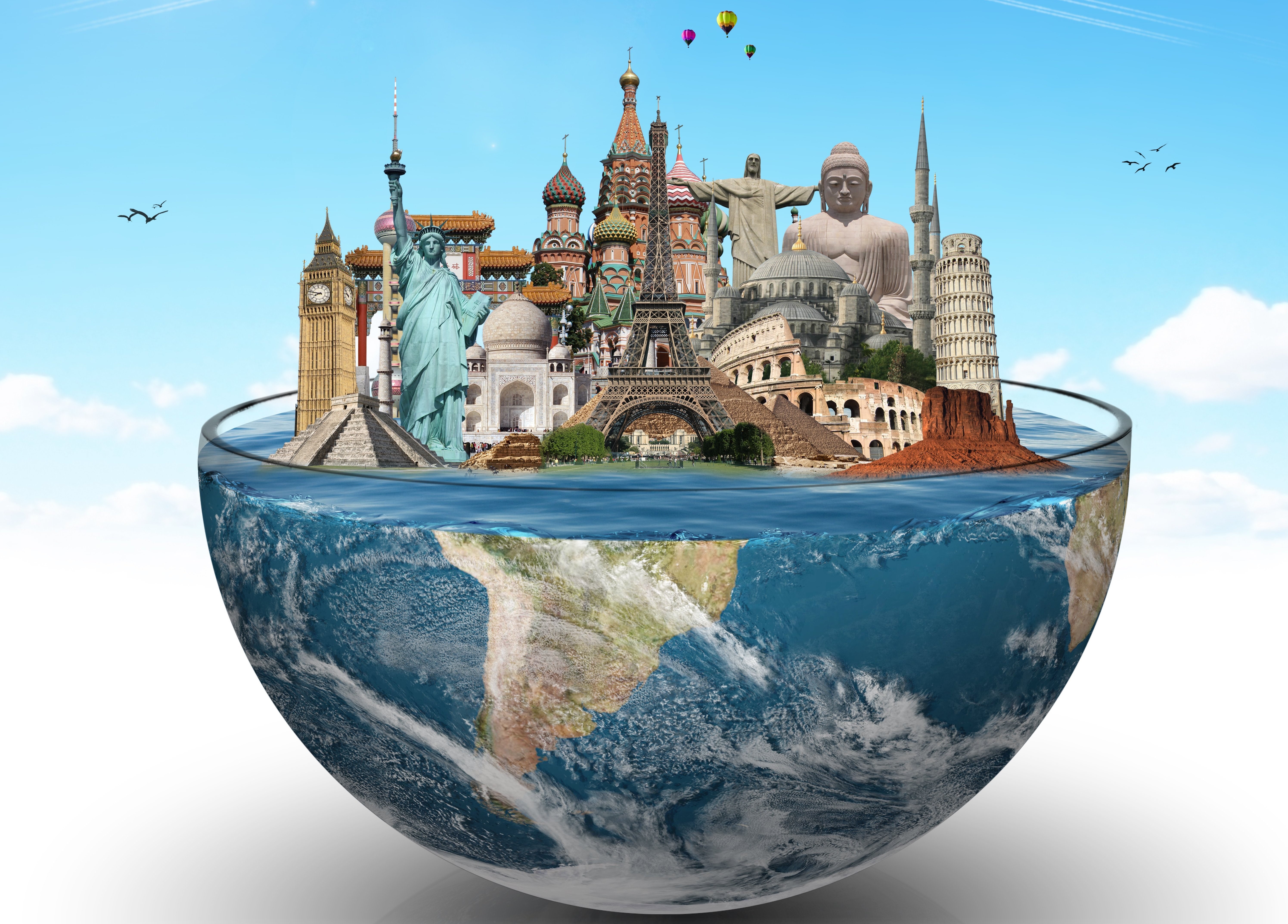 4K Earth with Famous Landmarks HD Wallpaper