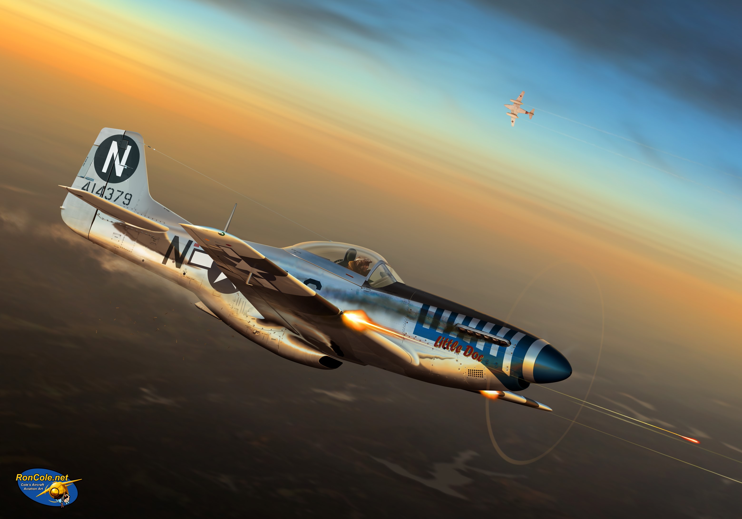 P-51D 'Little Doc' Fighter Airplane in Combat HD Wallpaper