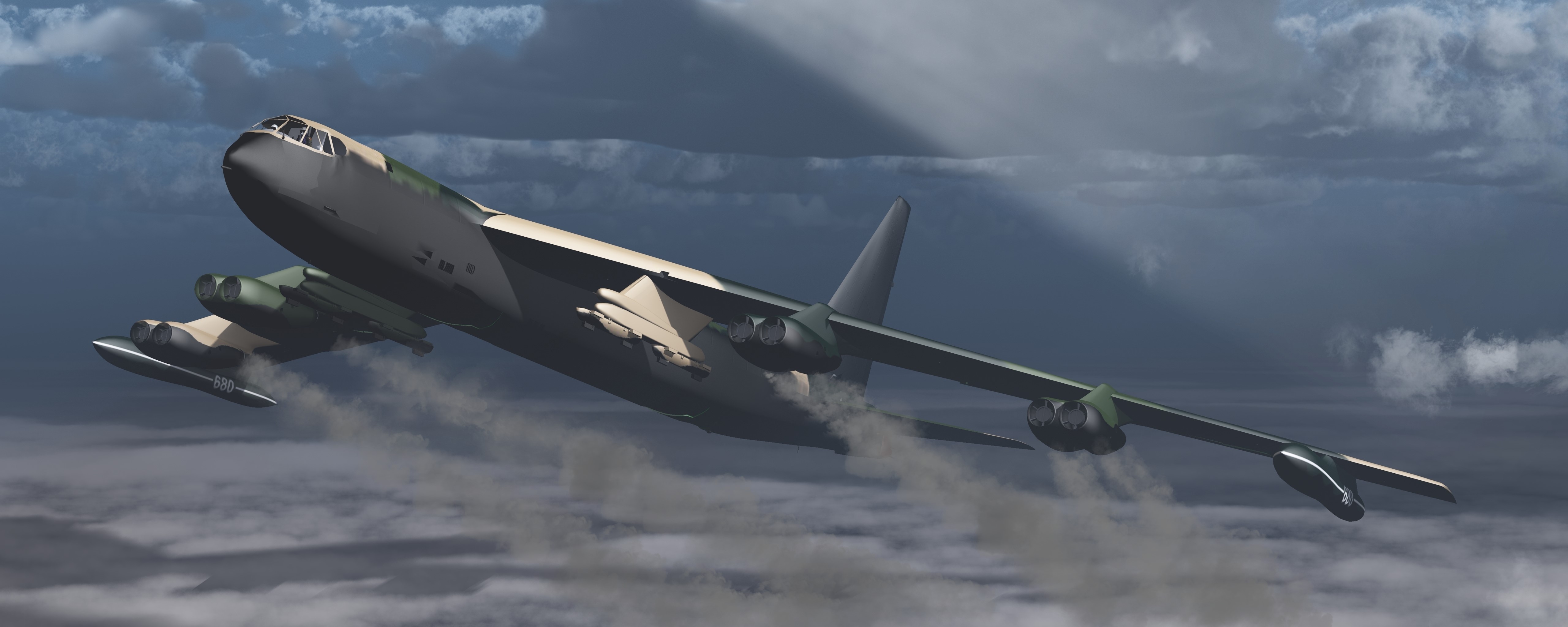B-52 Bomber Flying Through Clouds HD Wallpaper