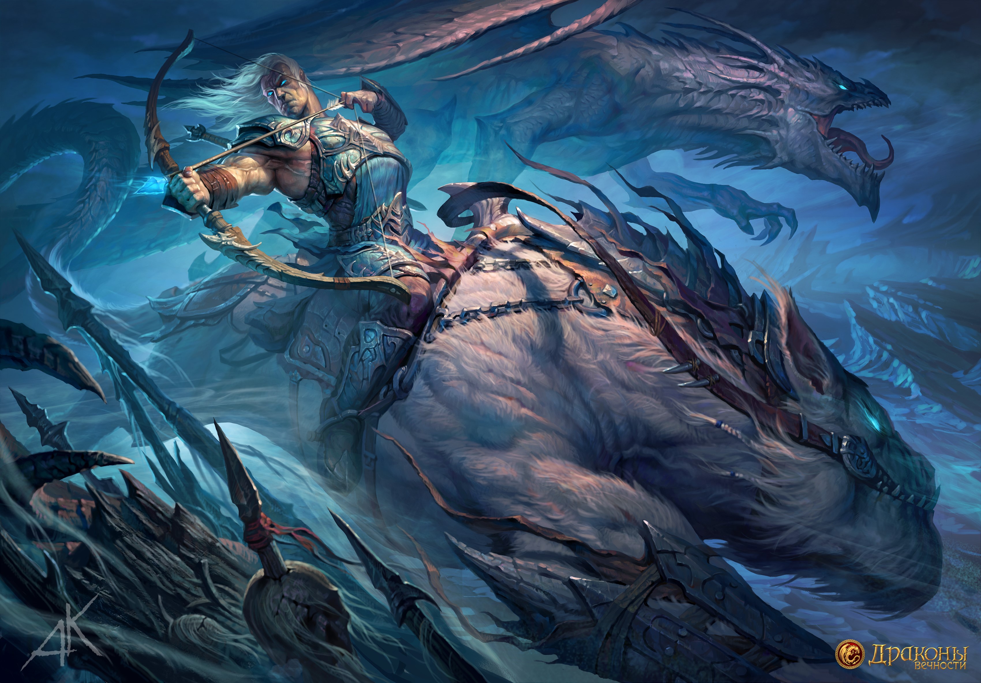 Warrior Archer Riding a Dragon with Another Dragon in Background HD Wallpaper