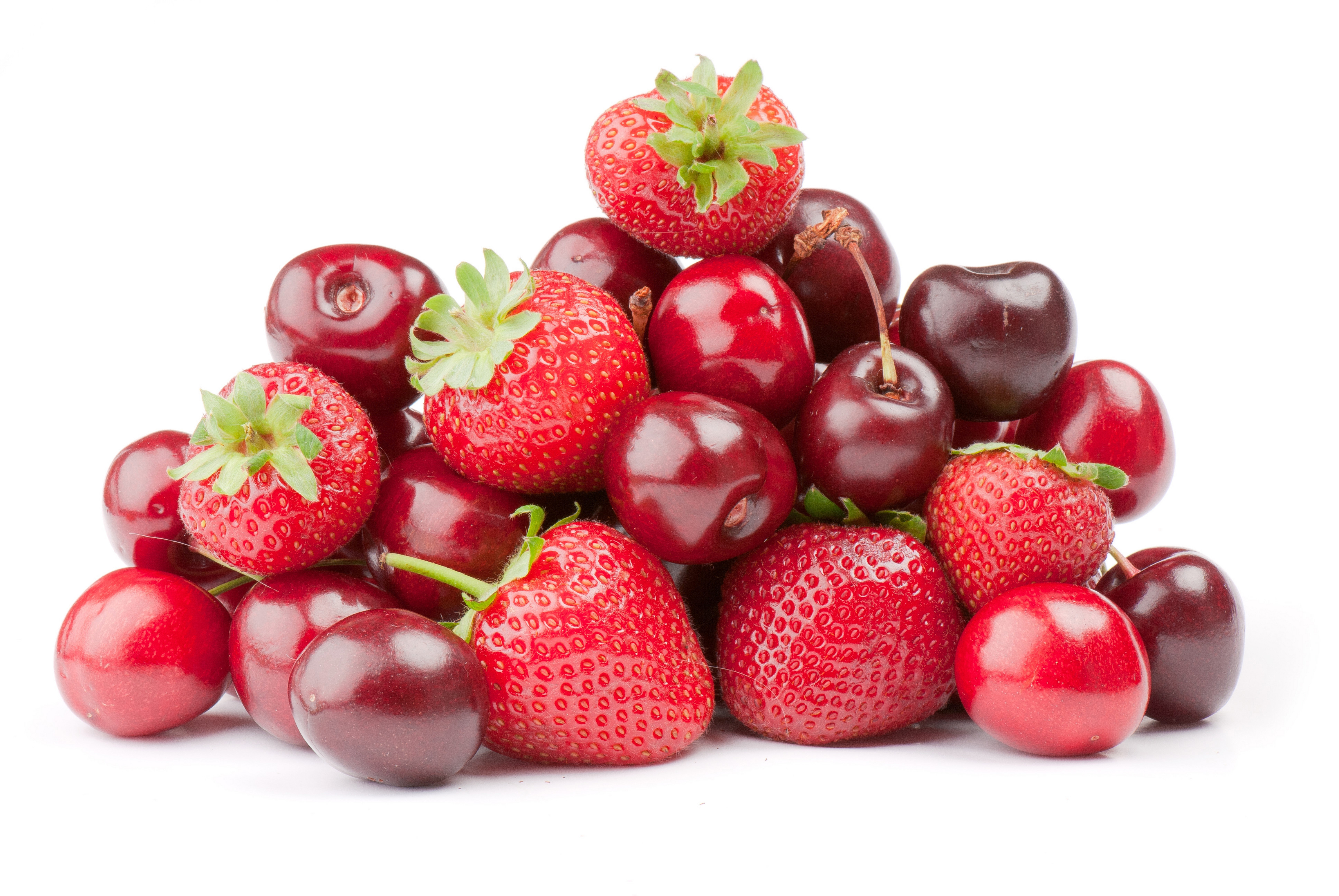 Pile of Strawberries and Cherries HD Wallpaper